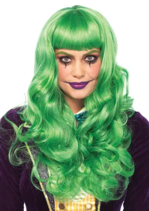 Misfit long wavy wig with adjustable elastic strap in GREEN
