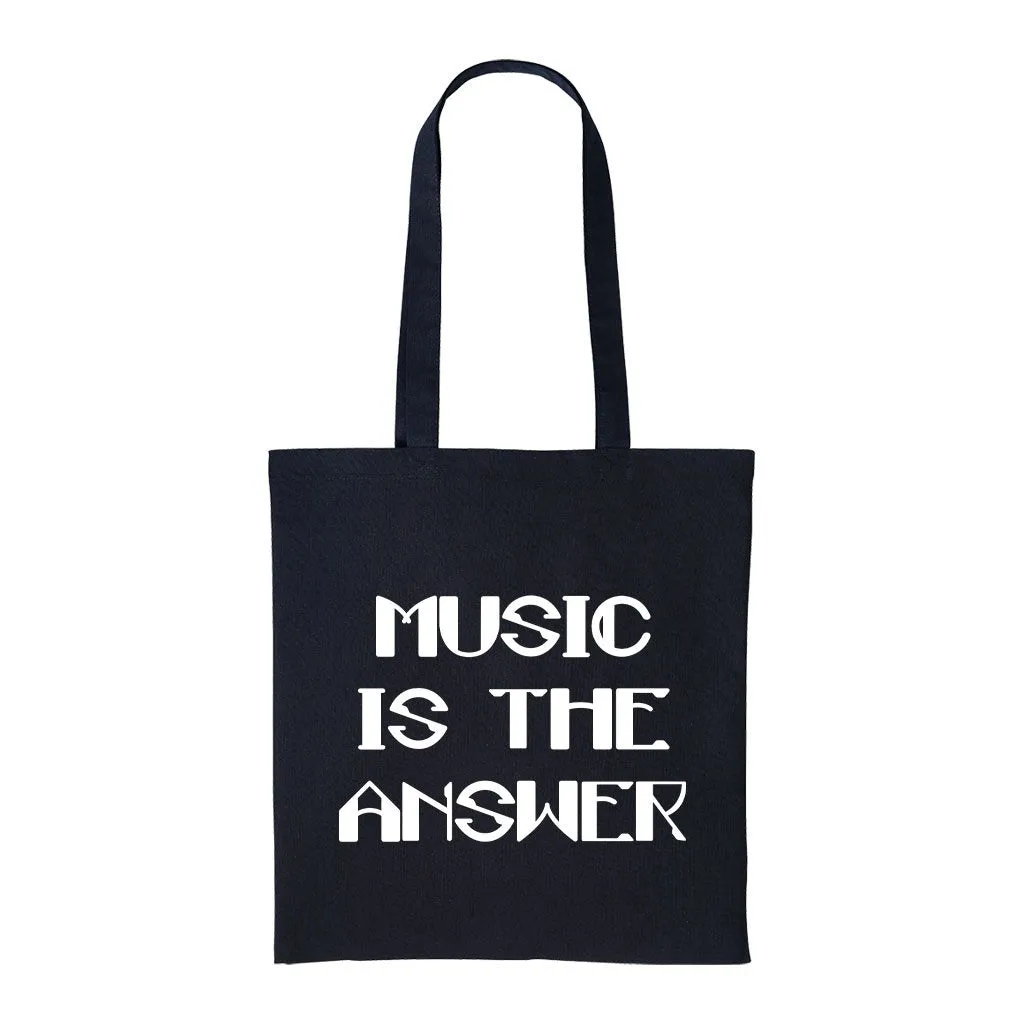 Music Is The Answer White Bold Text Cotton Tote Bag