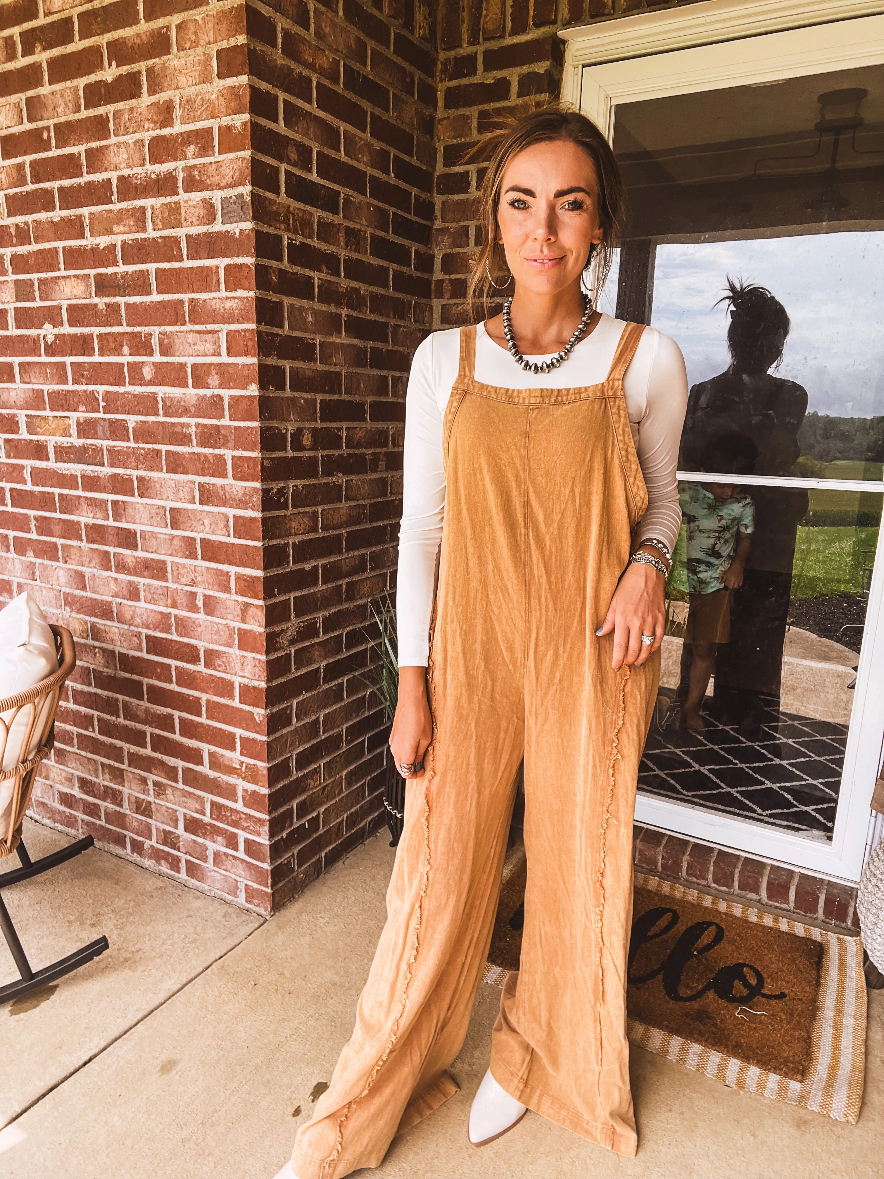 Mustard Mineral Wash Adjustable Strap Jumpsuit
