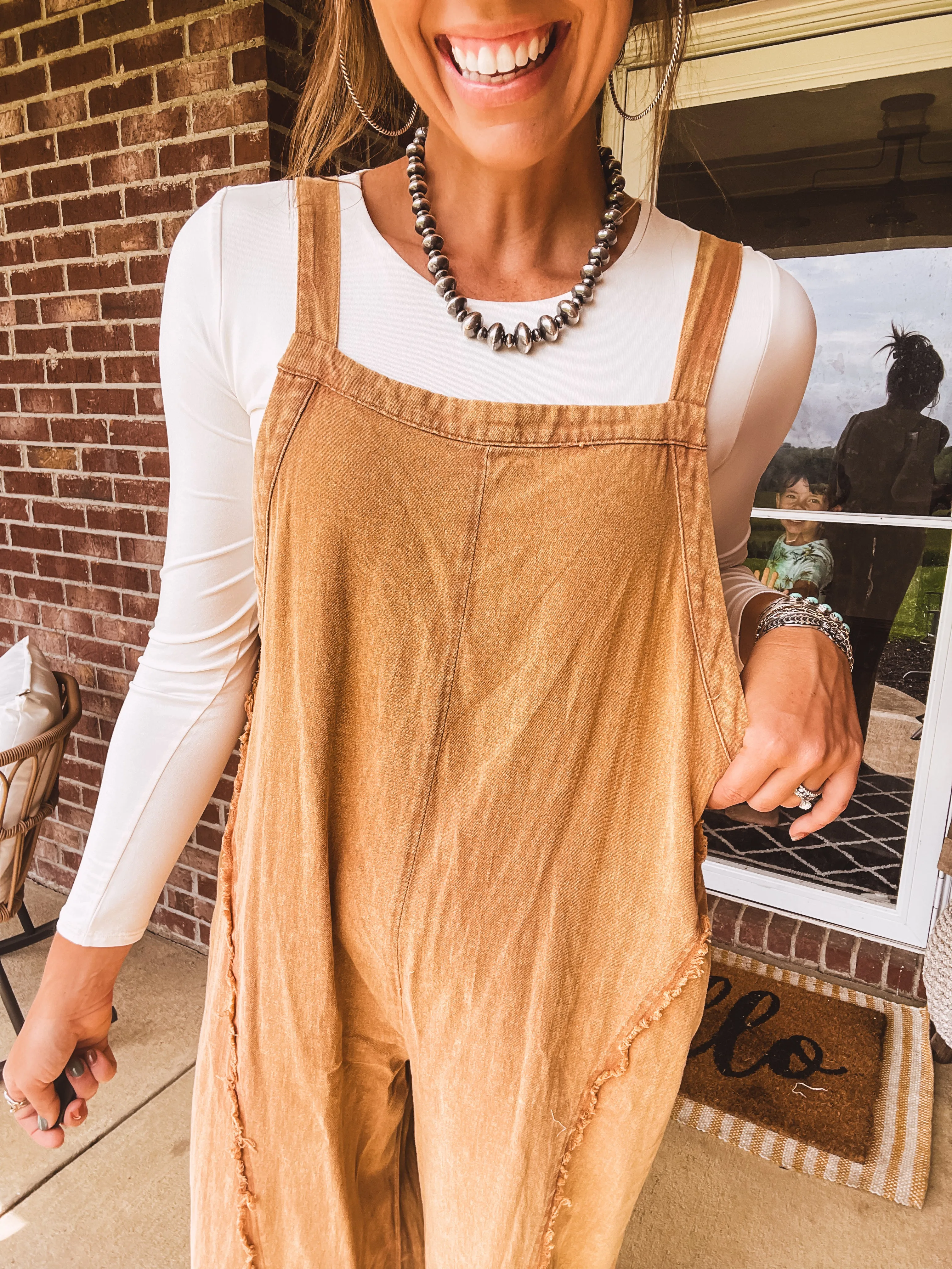 Mustard Mineral Wash Adjustable Strap Jumpsuit