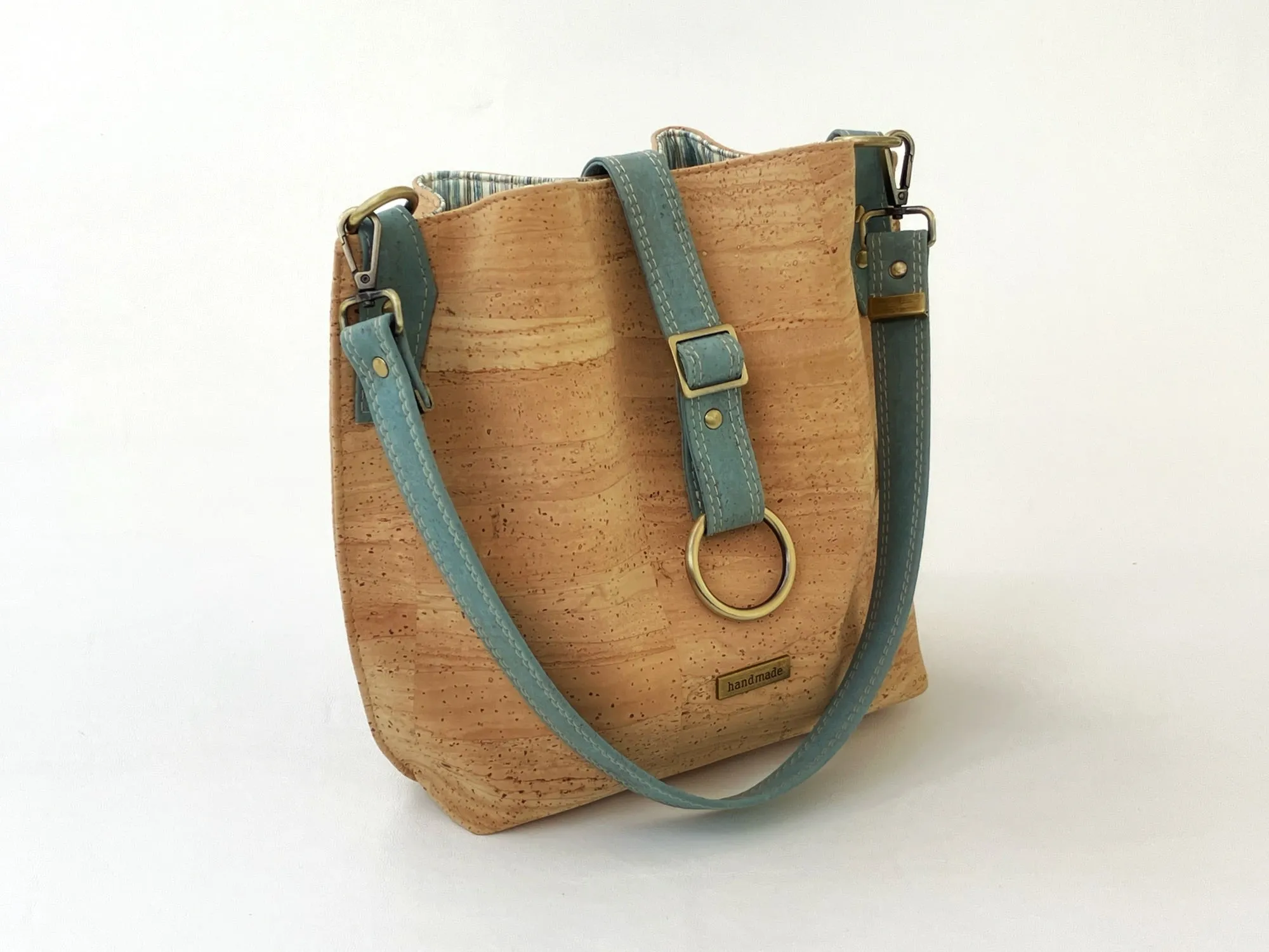 Natural Cork Shoulder Bag with Seaglass Blue Straps