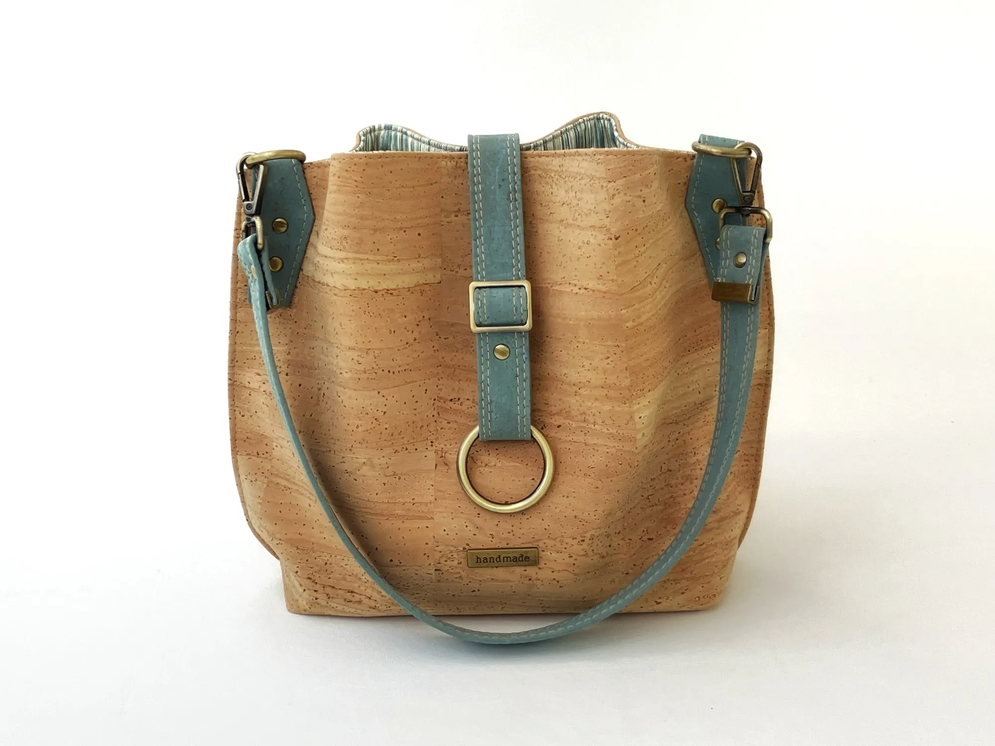 Natural Cork Shoulder Bag with Seaglass Blue Straps