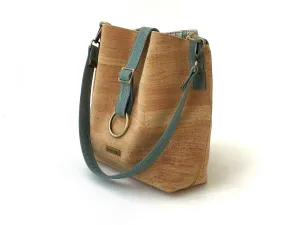 Natural Cork Shoulder Bag with Seaglass Blue Straps