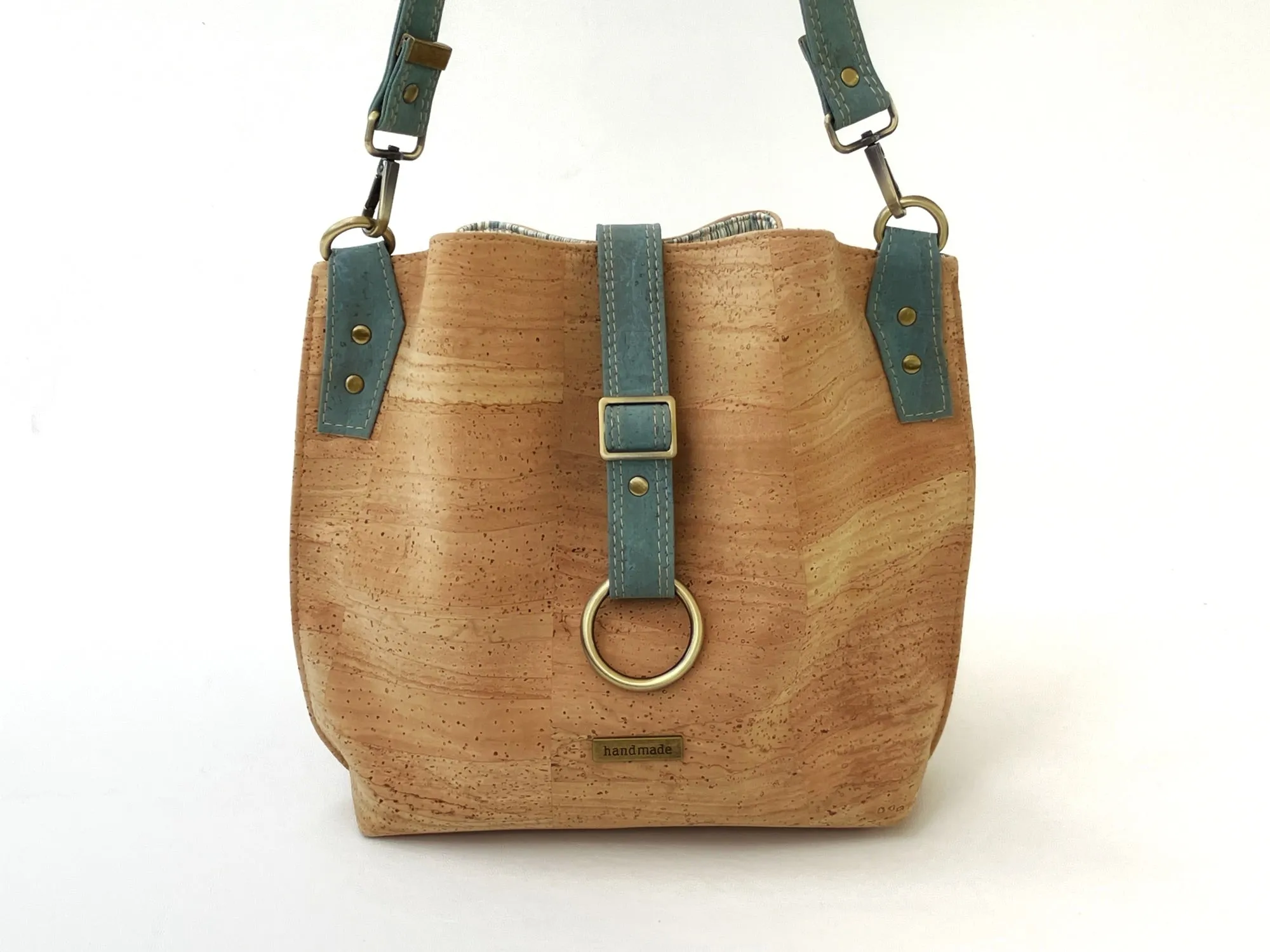 Natural Cork Shoulder Bag with Seaglass Blue Straps