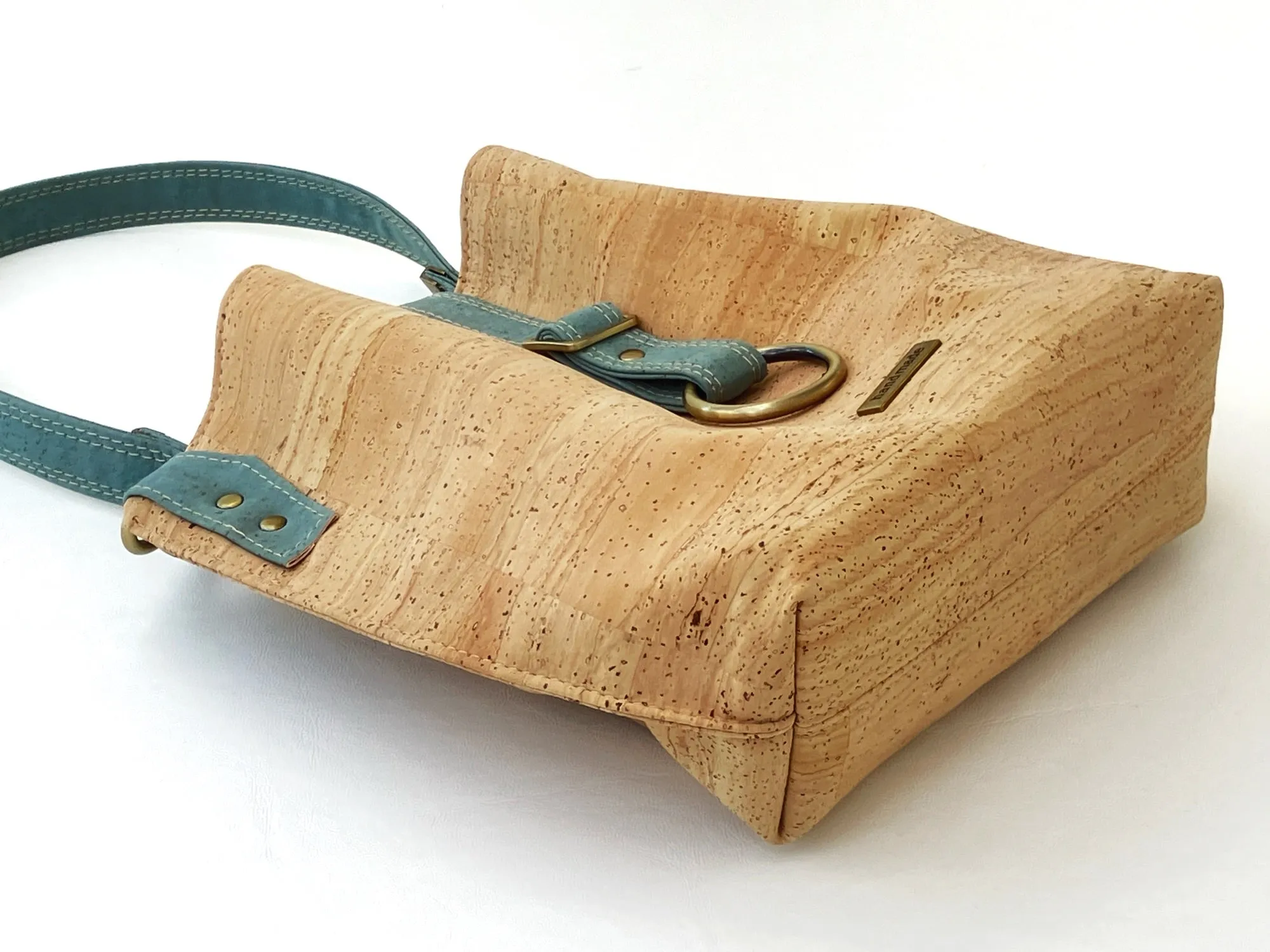 Natural Cork Shoulder Bag with Seaglass Blue Straps