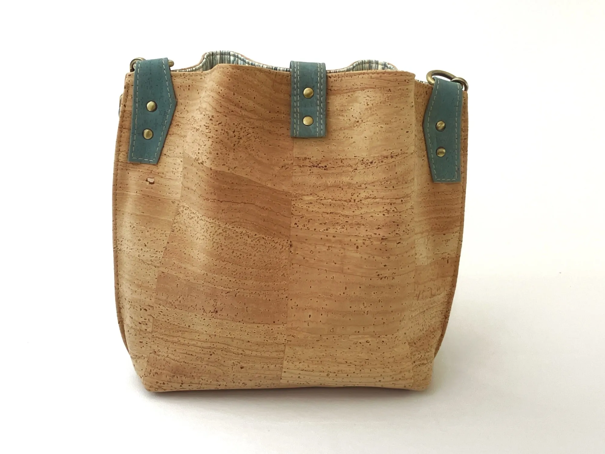 Natural Cork Shoulder Bag with Seaglass Blue Straps
