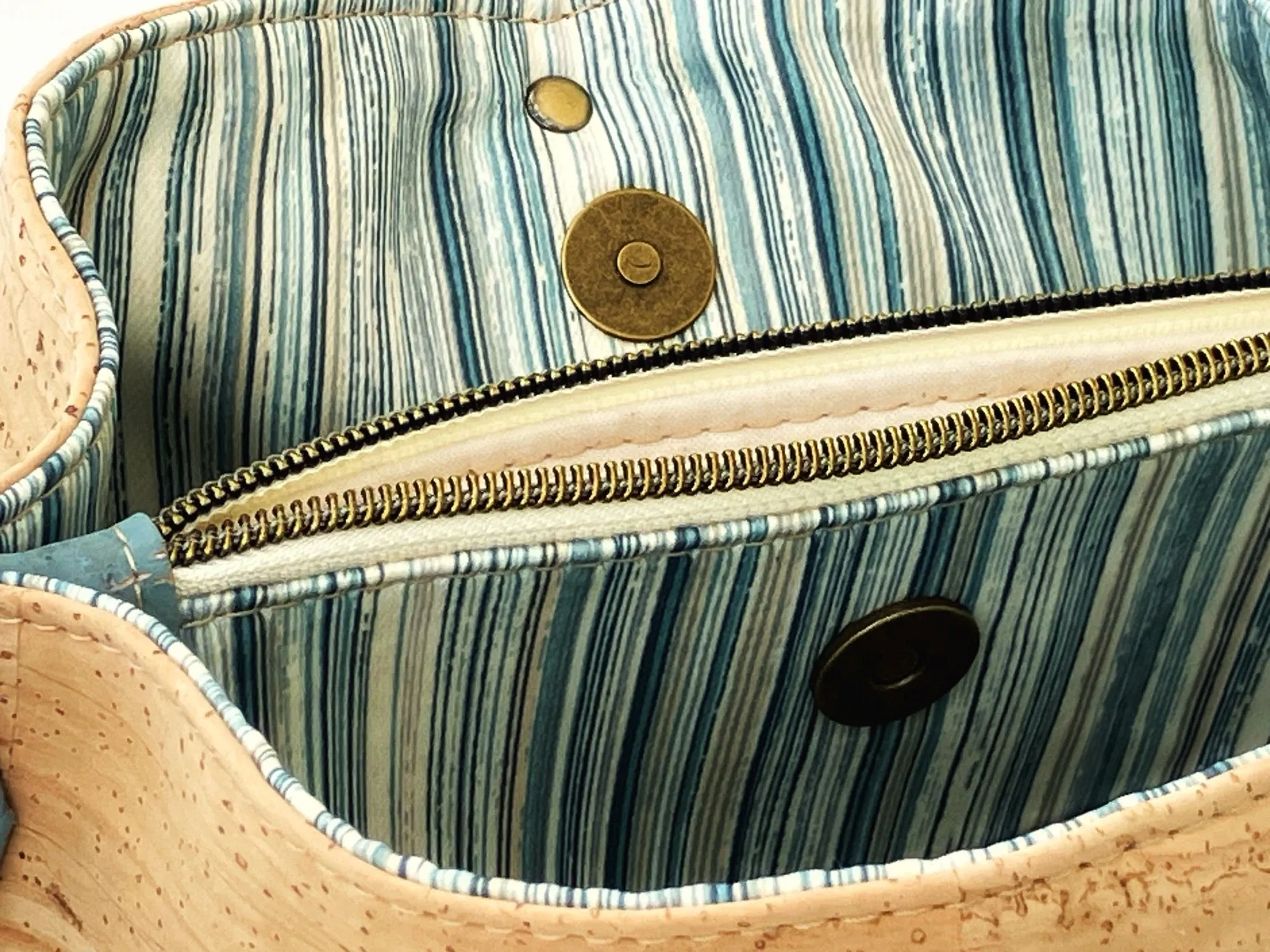 Natural Cork Shoulder Bag with Seaglass Blue Straps