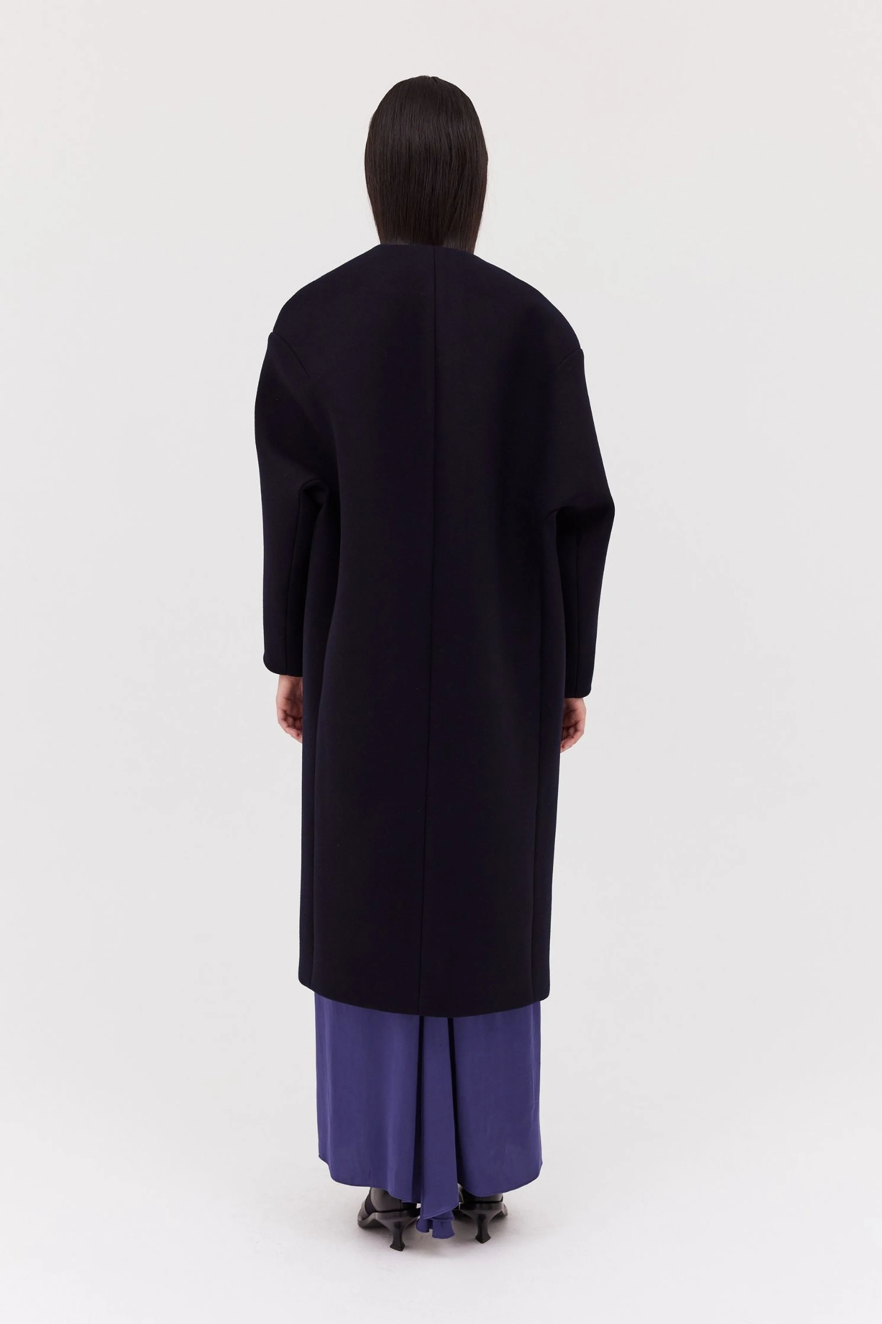 NAVY COATING ENFOLD COAT