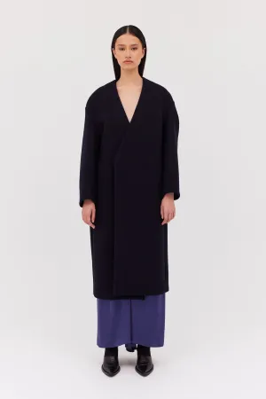 NAVY COATING ENFOLD COAT