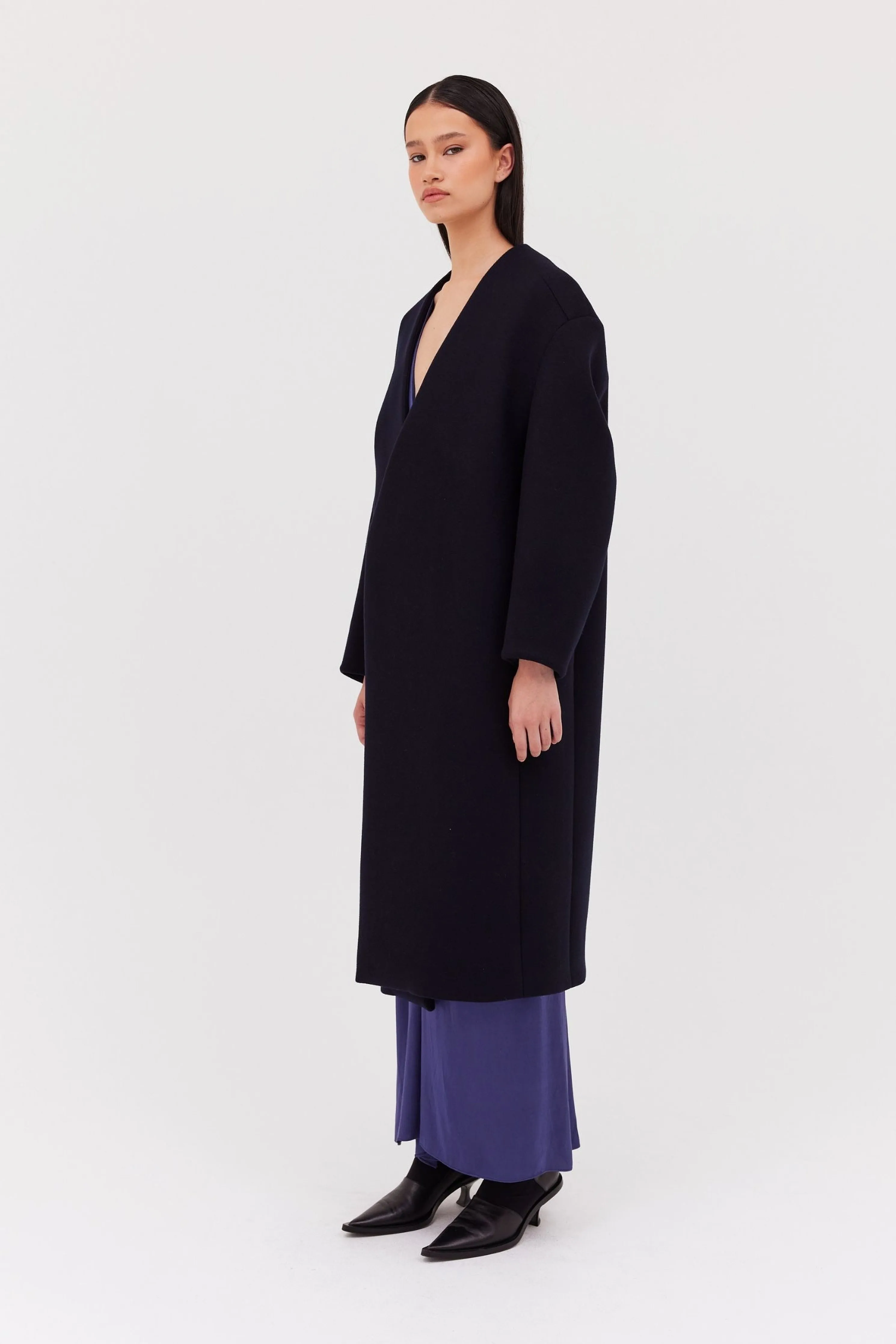 NAVY COATING ENFOLD COAT