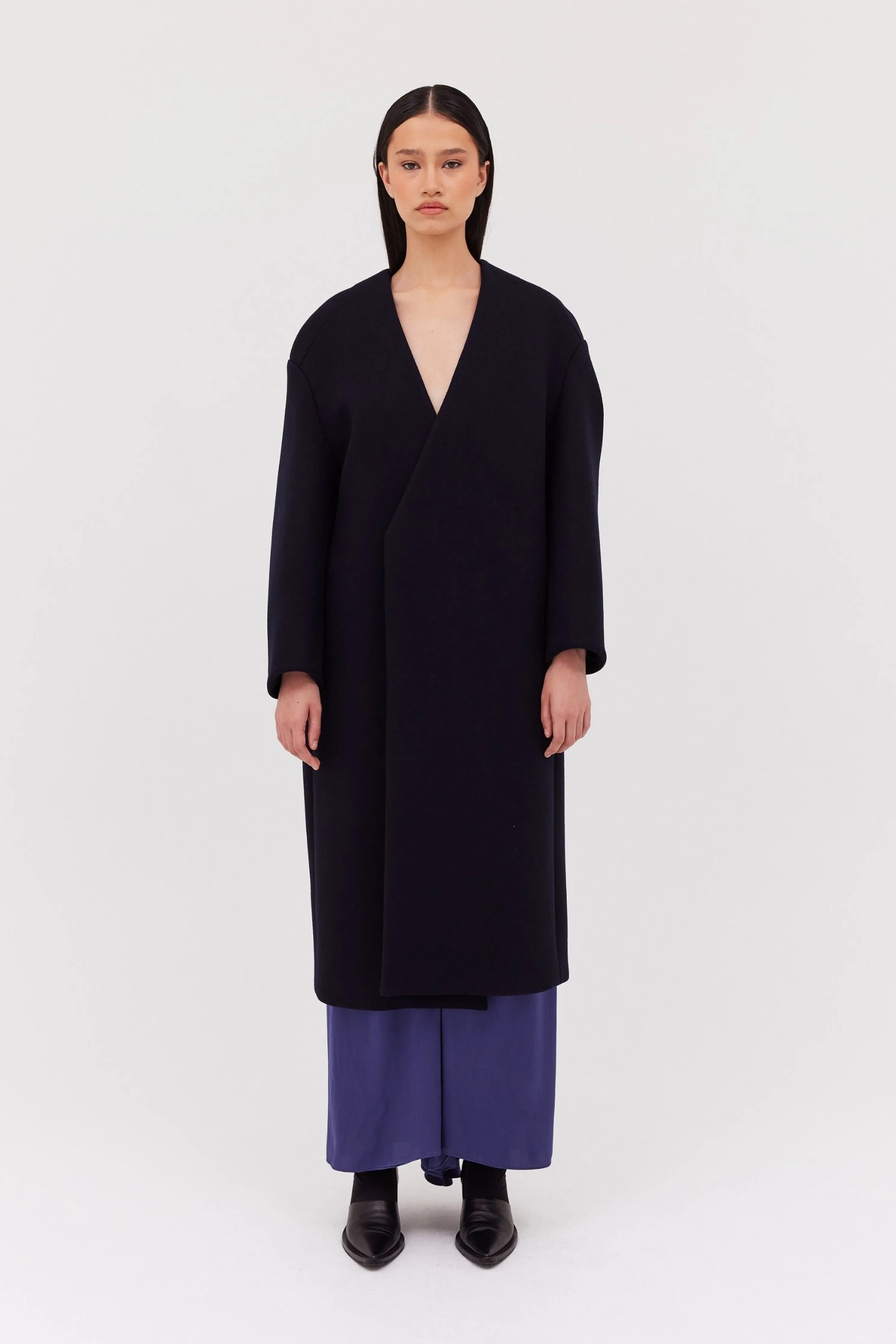 NAVY COATING ENFOLD COAT