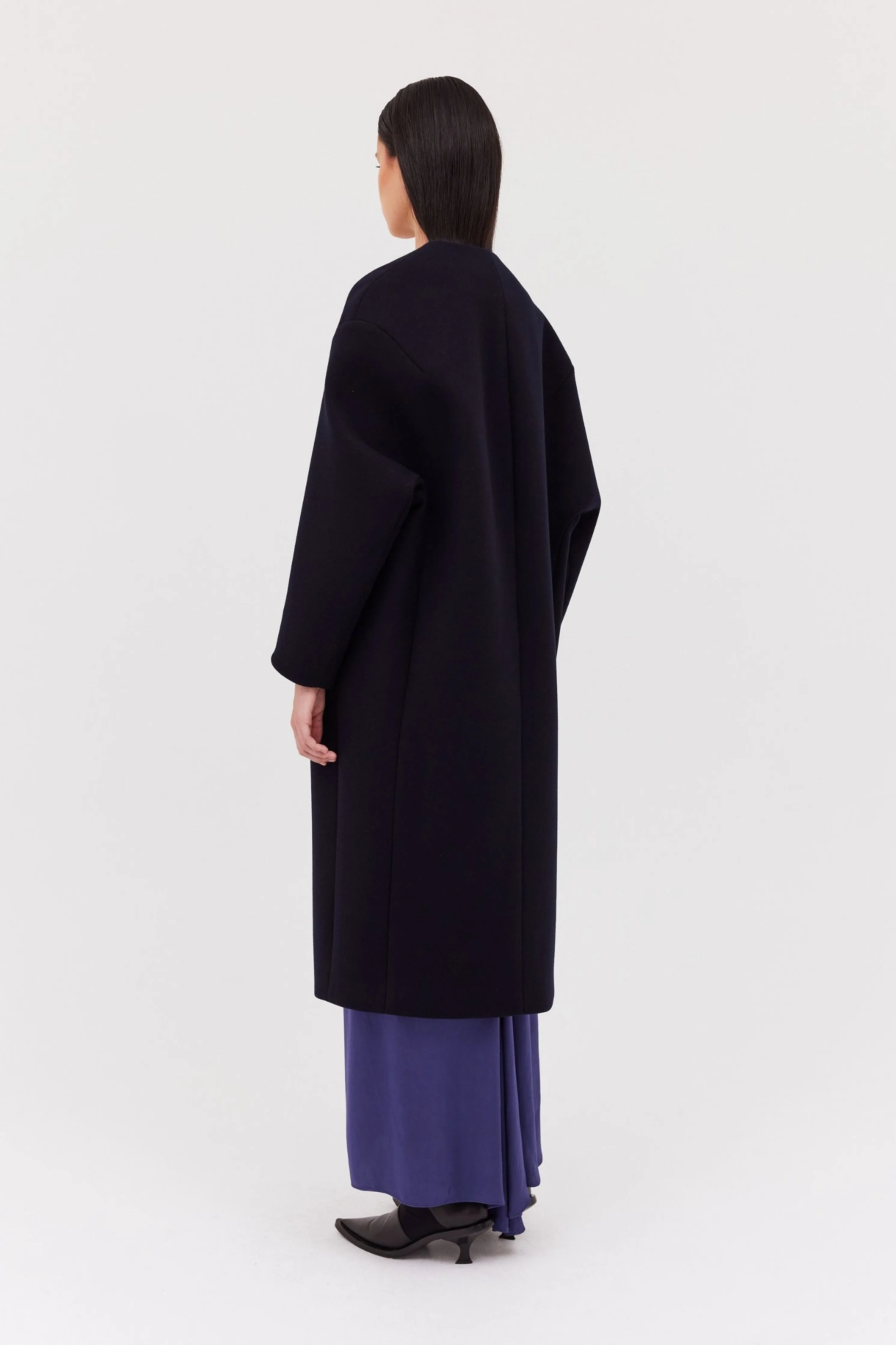 NAVY COATING ENFOLD COAT
