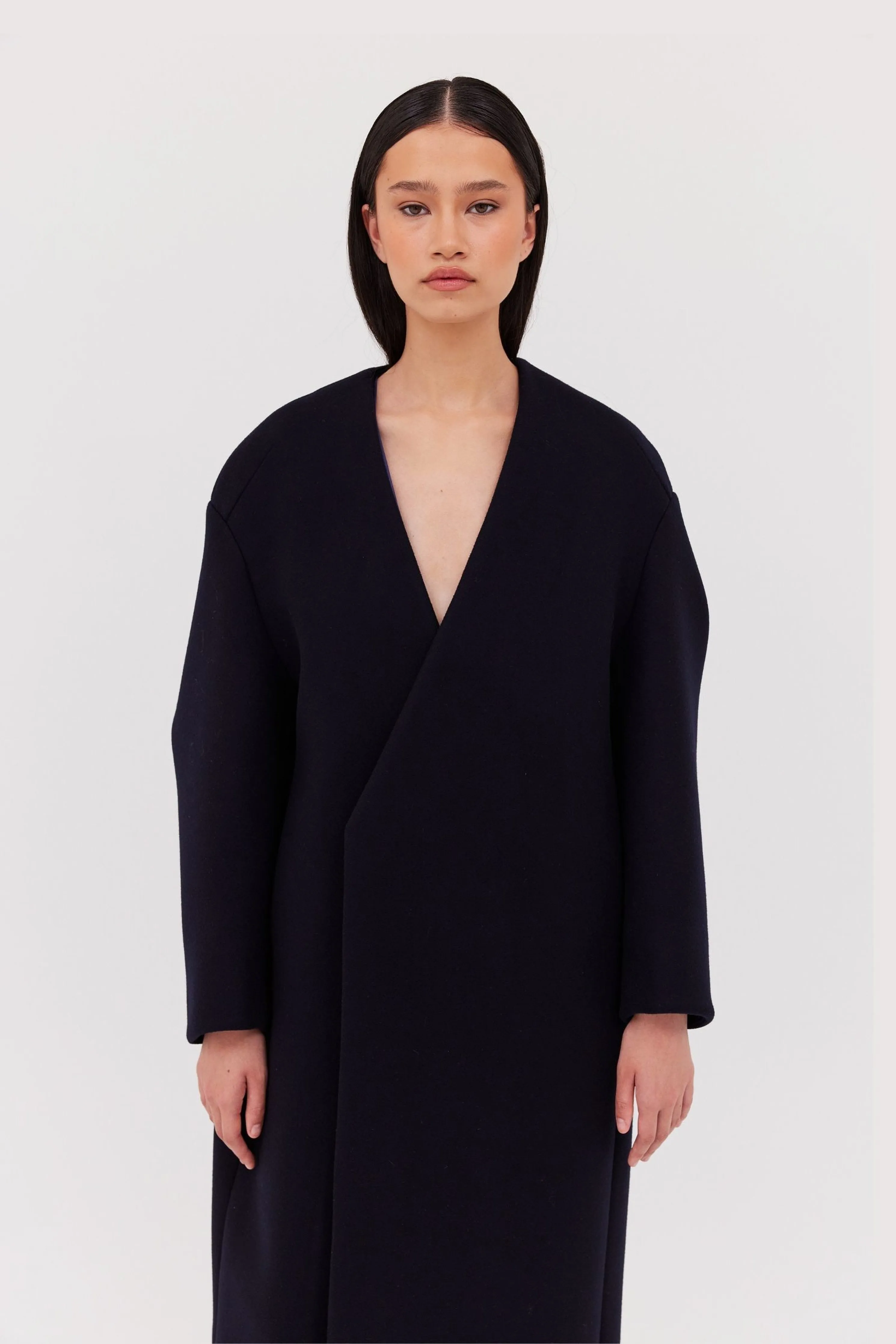 NAVY COATING ENFOLD COAT