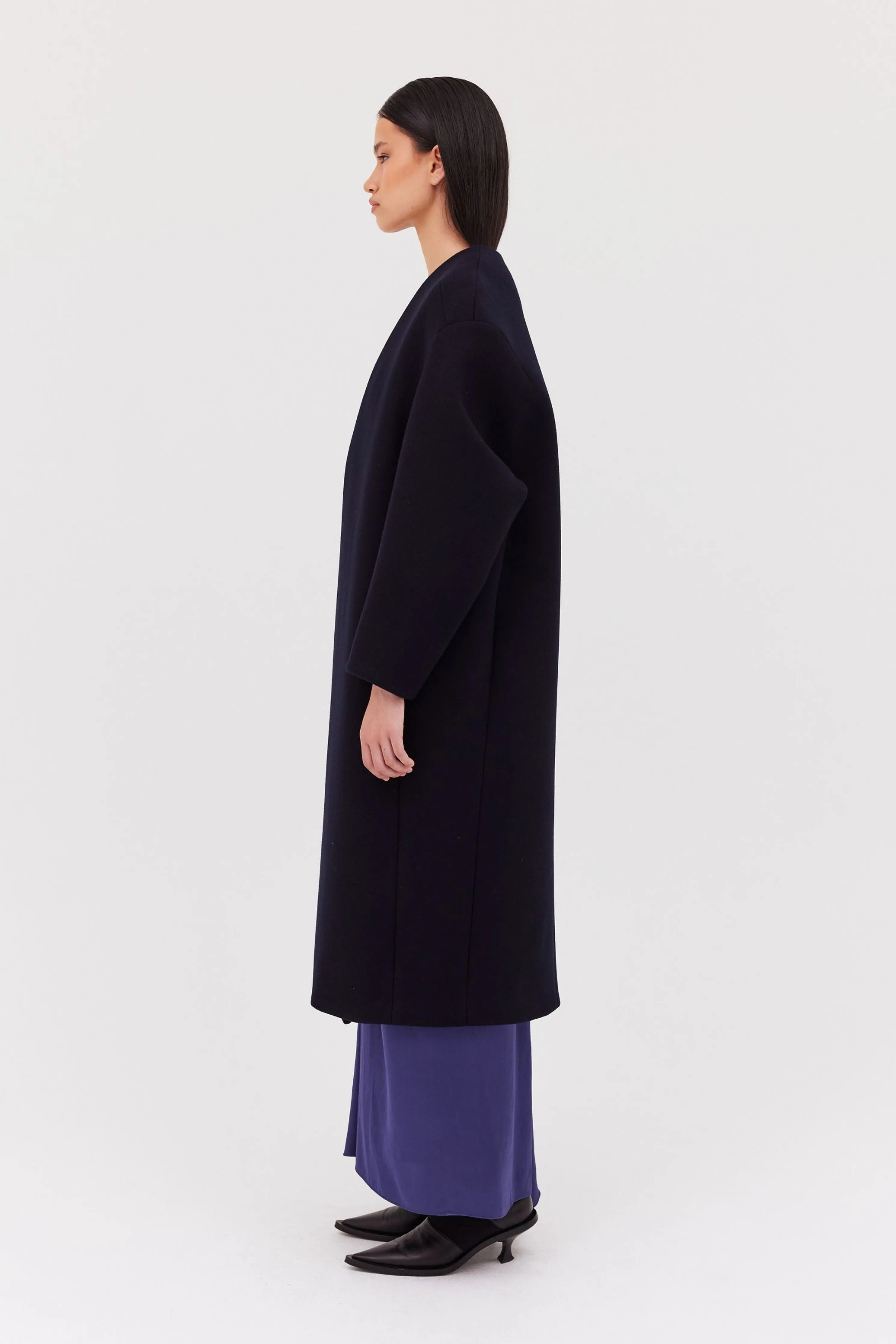 NAVY COATING ENFOLD COAT