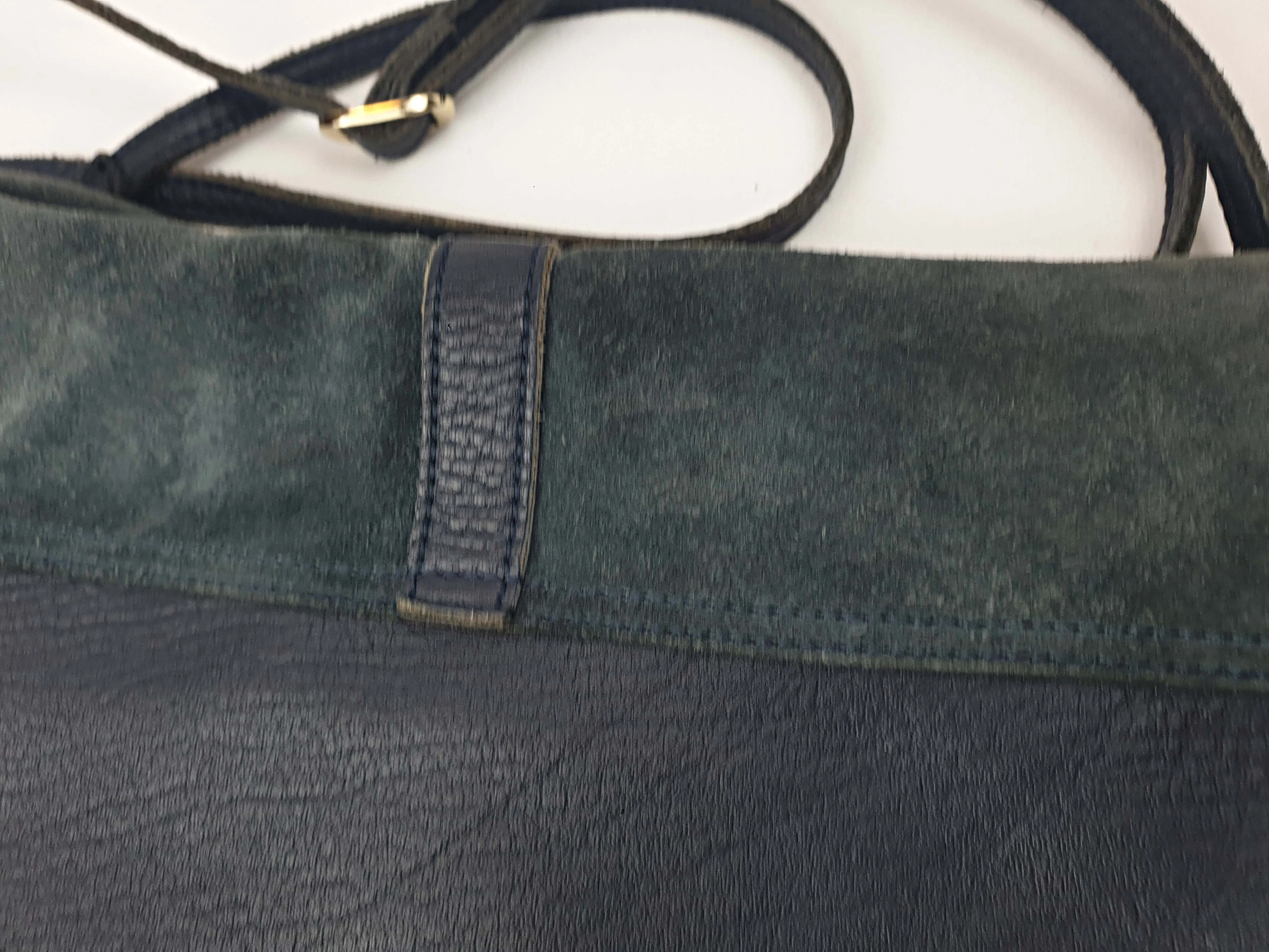 Navy leather bag with blue suede front detail