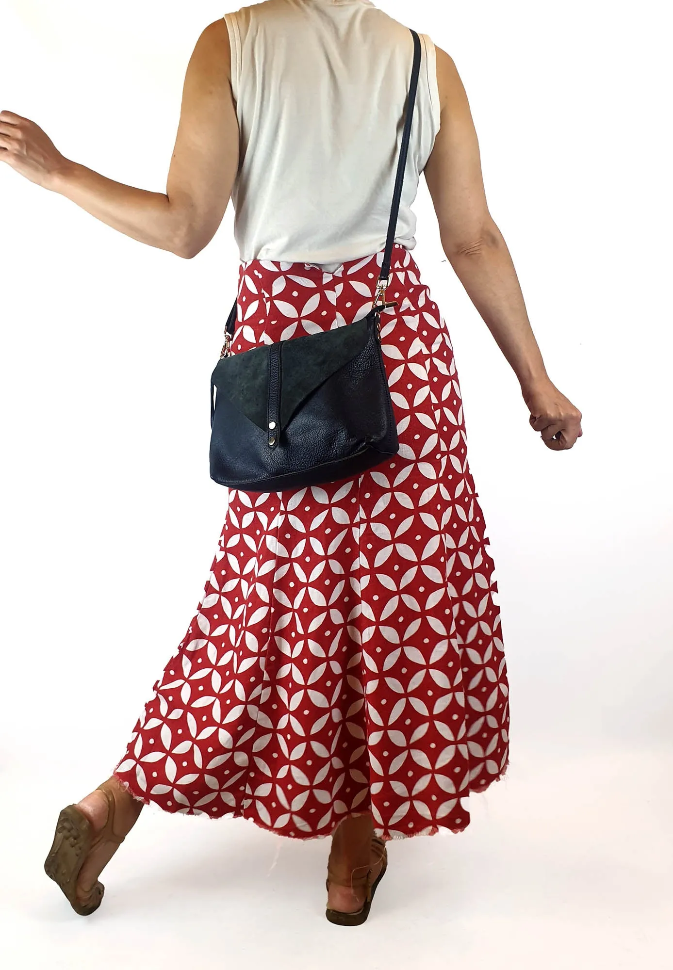 Navy leather bag with blue suede front detail