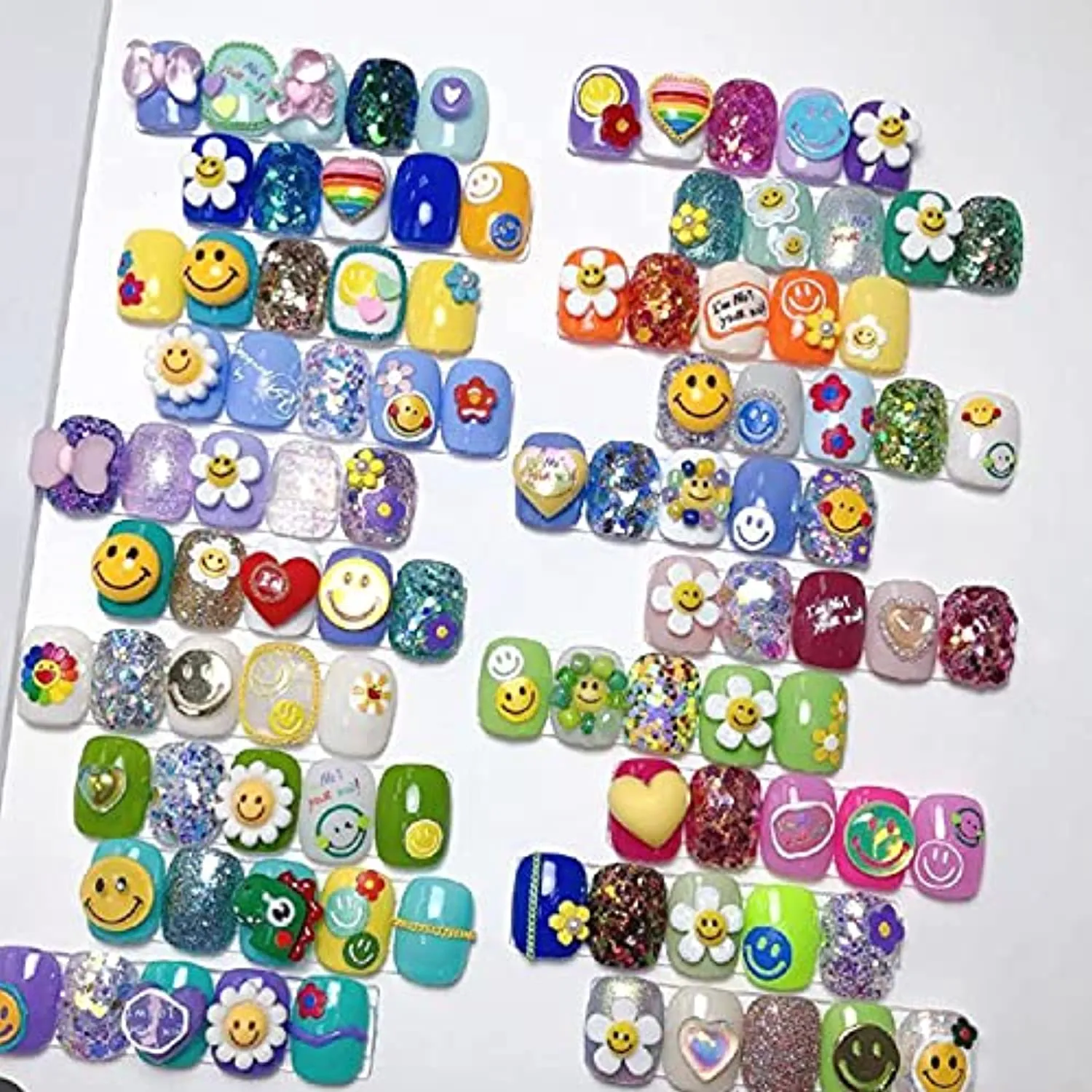 New 5D Stereoscopic Embossed Sun Flower Nail Art Stickers Decals, Candy Color Cartoon Smiling Face Sun Flower Colorful Flower Self-Adhesive Nail Stickers for Nail Art Decoration (3 Sheets)