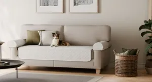 NEW SmartFit Waterproof Faux Sherpa Fabric SOFA Furniture Cover, 3-Piece, Off White, Fabric slipcover