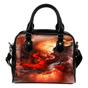 NP Orange Universe Leather Shoulder Handbag