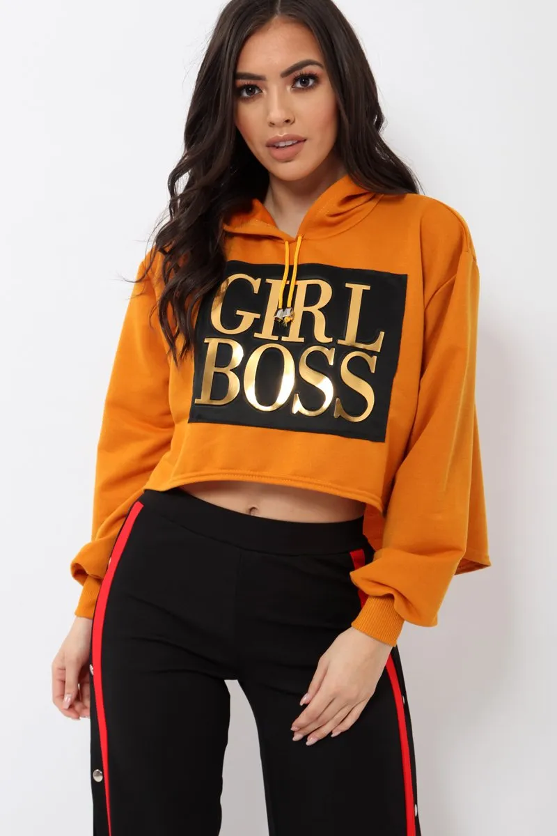 Orange Girl Boss Cropped Hoodie - Kelsy