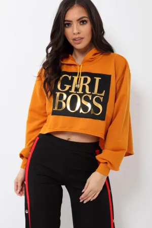 Orange Girl Boss Cropped Hoodie - Kelsy