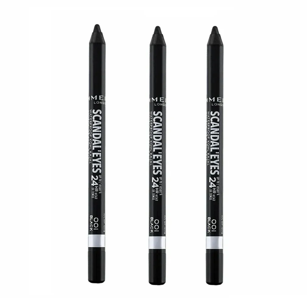 Pack of 3 Rimmel ScandalEyes 24 HR Wear Waterproof Gel Pencil, Black 001