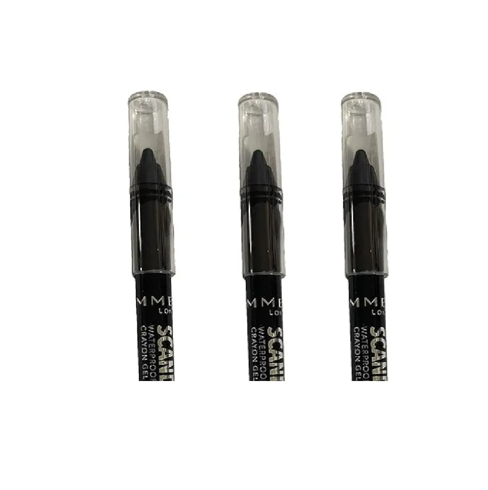 Pack of 3 Rimmel ScandalEyes 24 HR Wear Waterproof Gel Pencil, Black 001
