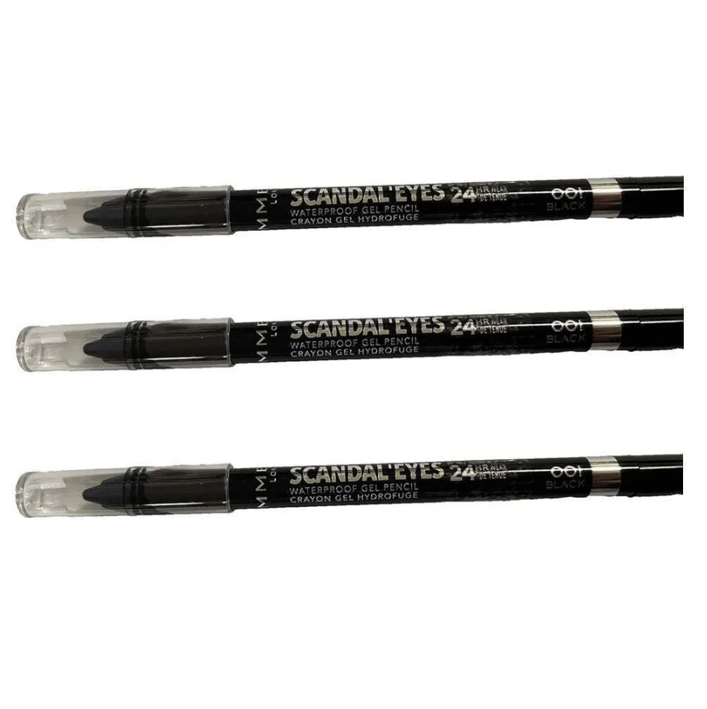 Pack of 3 Rimmel ScandalEyes 24 HR Wear Waterproof Gel Pencil, Black 001