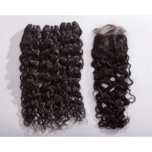 Peruvian Water Wave Human Hair 3pcs Bundle & Lace Closure Deal