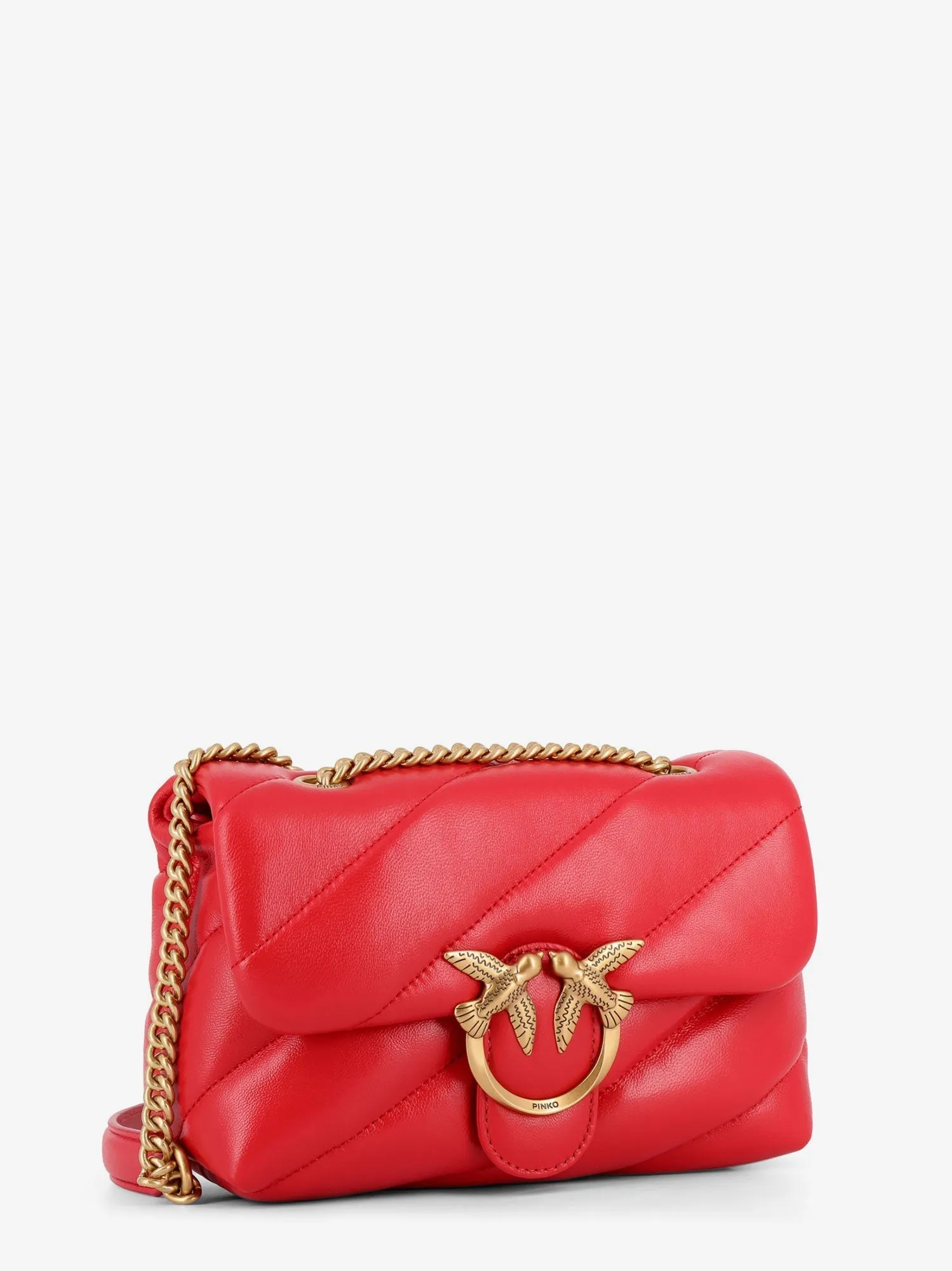 Pinko Matelass�� Leather Shoulder Bag With Iconic Love Birds Buckle