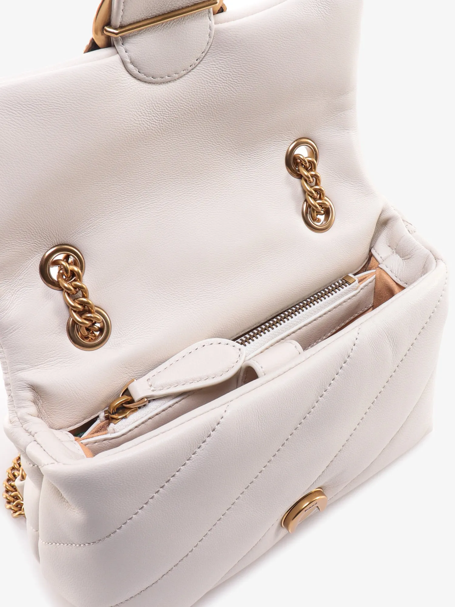 Pinko Matelass�� Leather Shoulder Bag With Iconic Love Birds Buckle