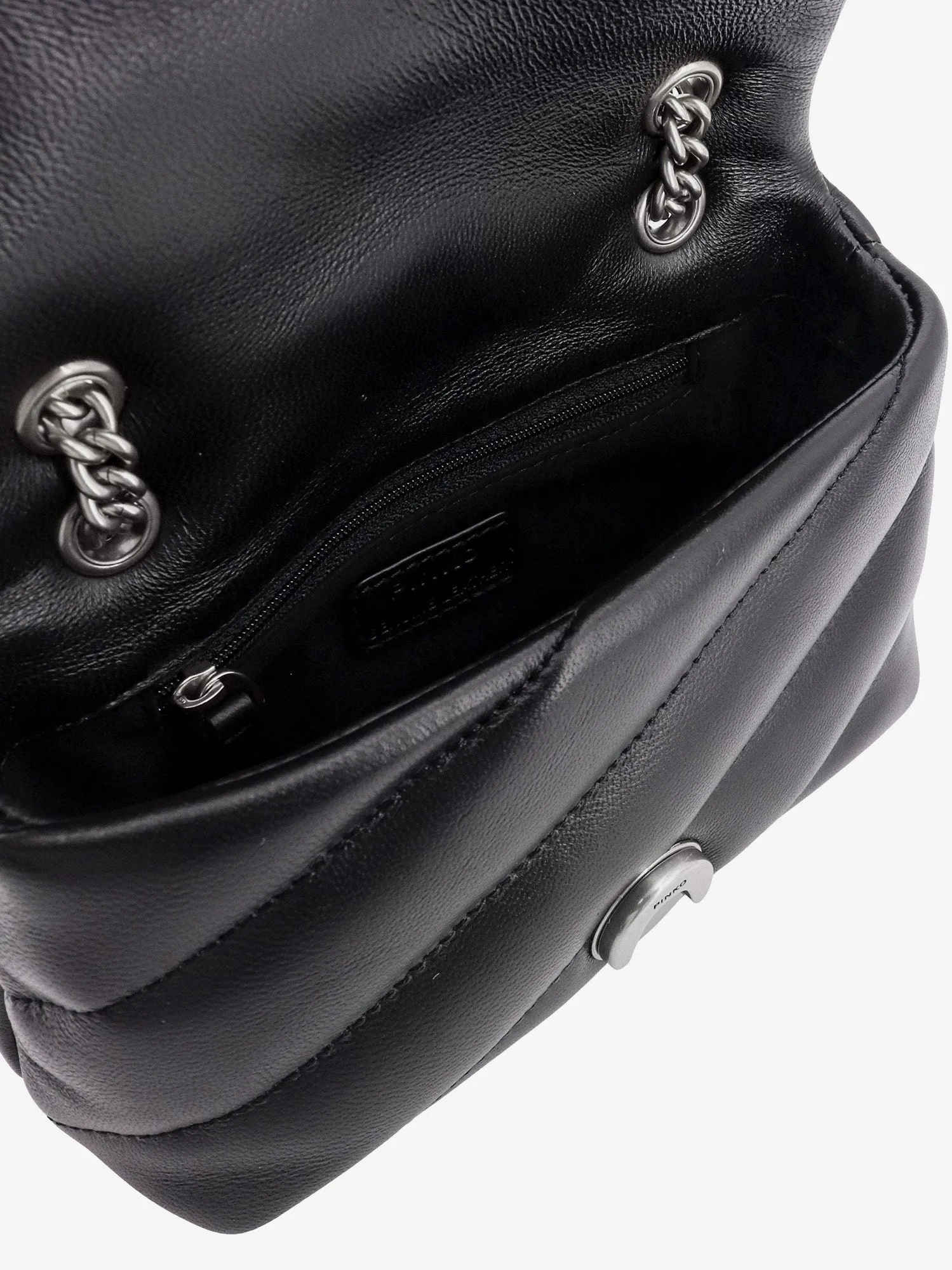 Pinko Matelass�� Leather Shoulder Bag With Iconic Love Birds Buckle