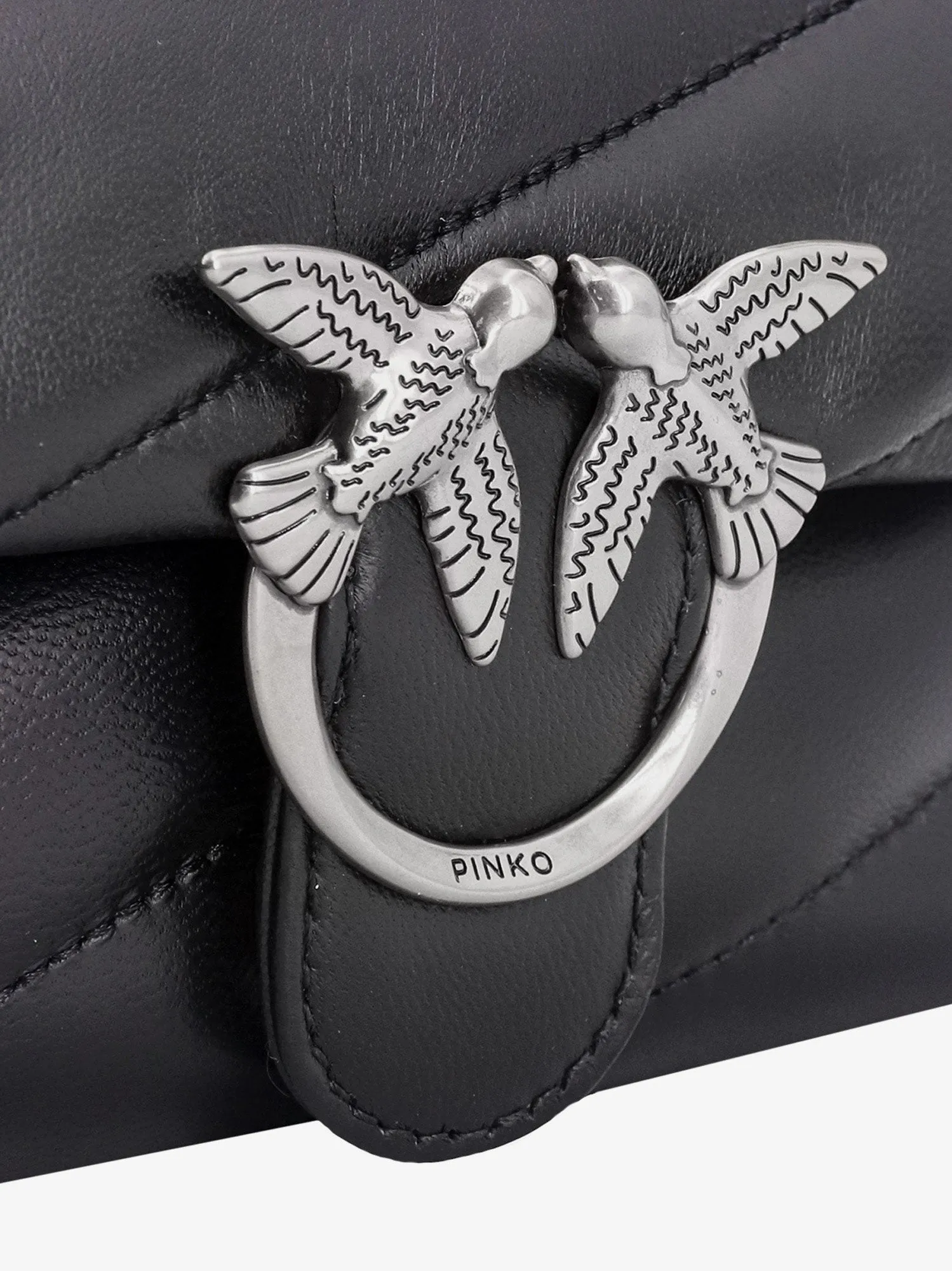Pinko Matelass�� Leather Shoulder Bag With Iconic Love Birds Buckle