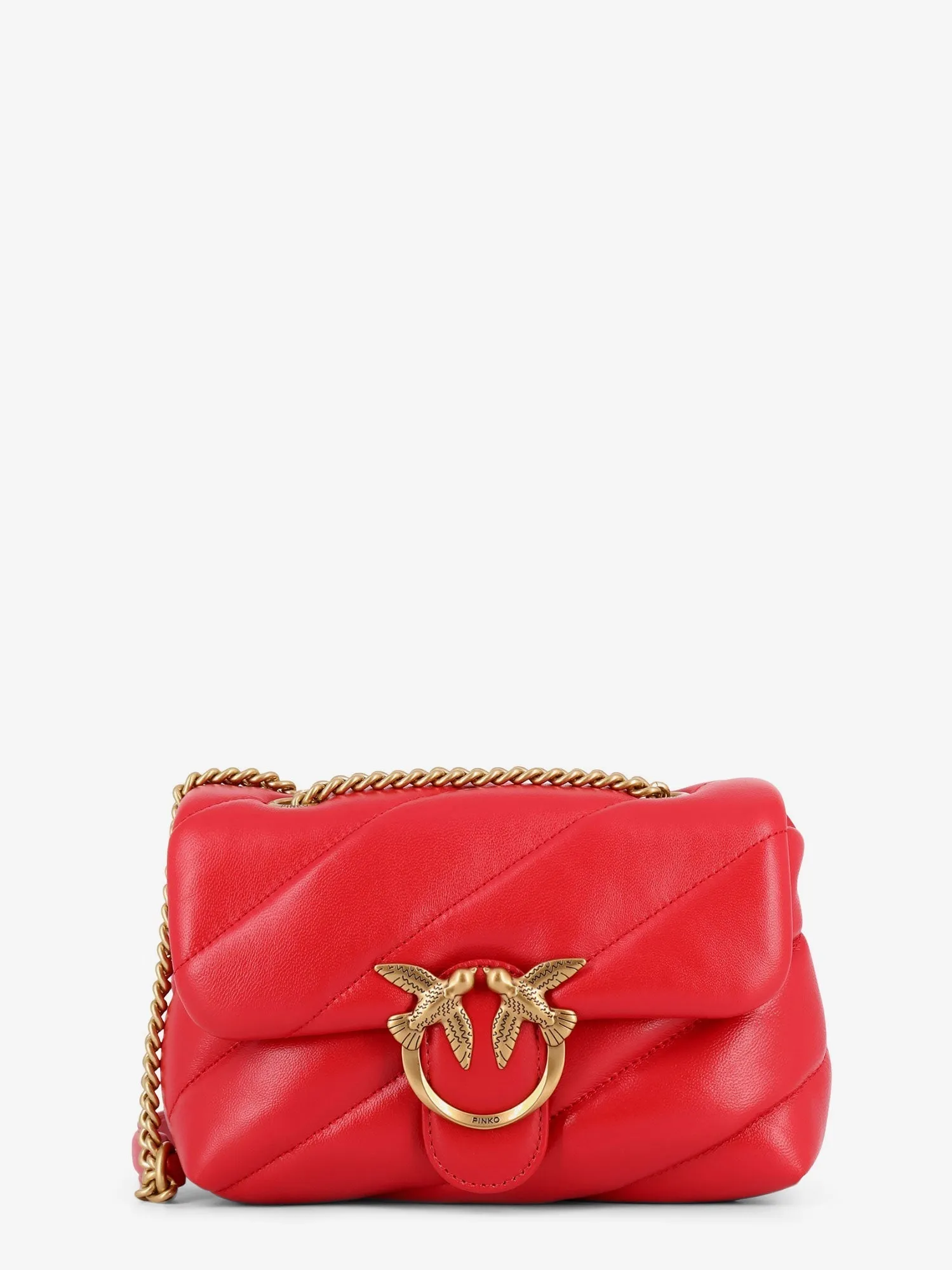 Pinko Matelass�� Leather Shoulder Bag With Iconic Love Birds Buckle