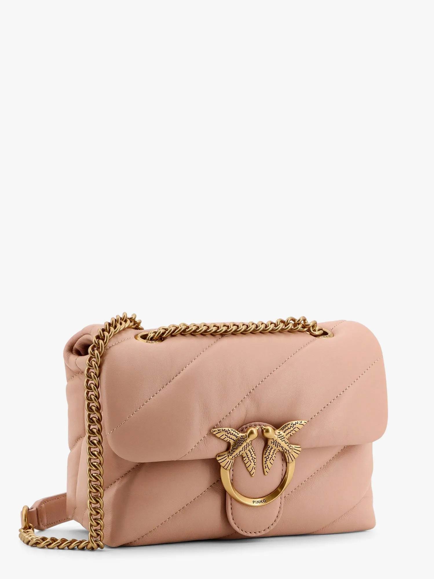 Pinko Matelass�� Leather Shoulder Bag With Iconic Love Birds Buckle