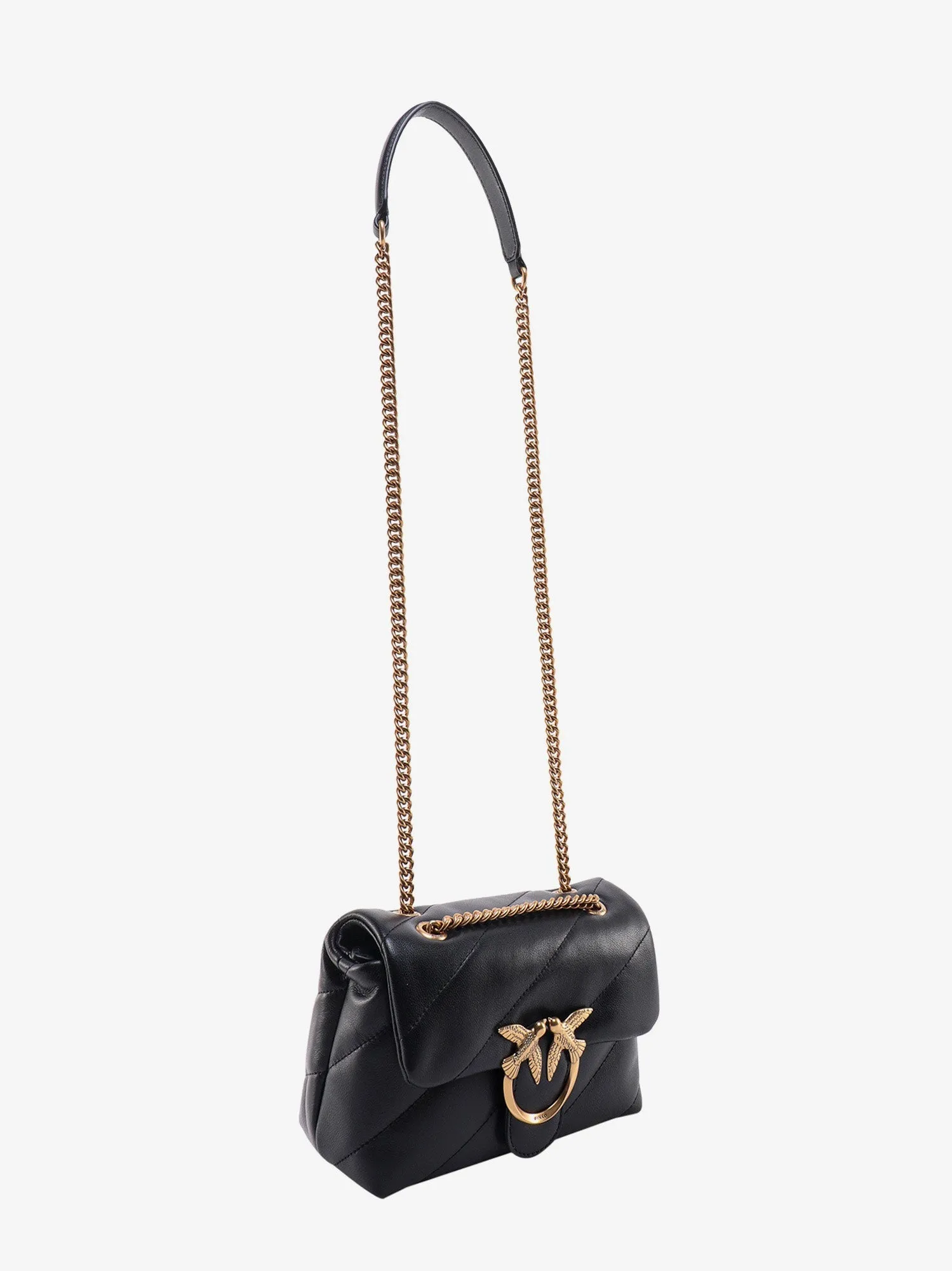Pinko Matelass�� Leather Shoulder Bag With Iconic Love Birds Buckle