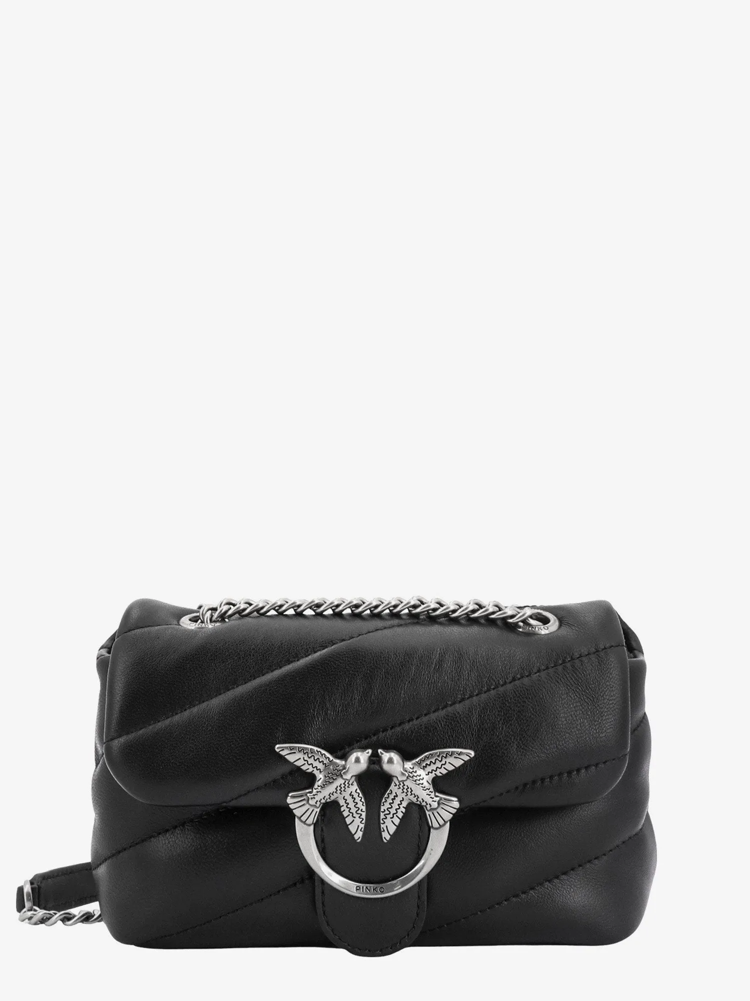 Pinko Matelass�� Leather Shoulder Bag With Iconic Love Birds Buckle