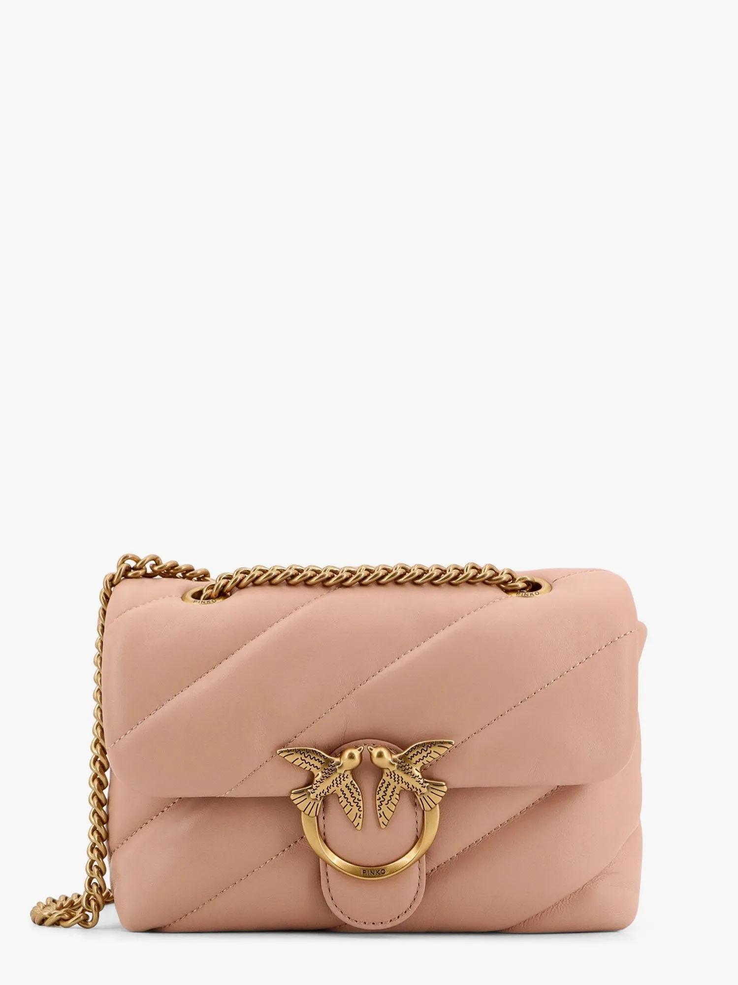 Pinko Matelass�� Leather Shoulder Bag With Iconic Love Birds Buckle