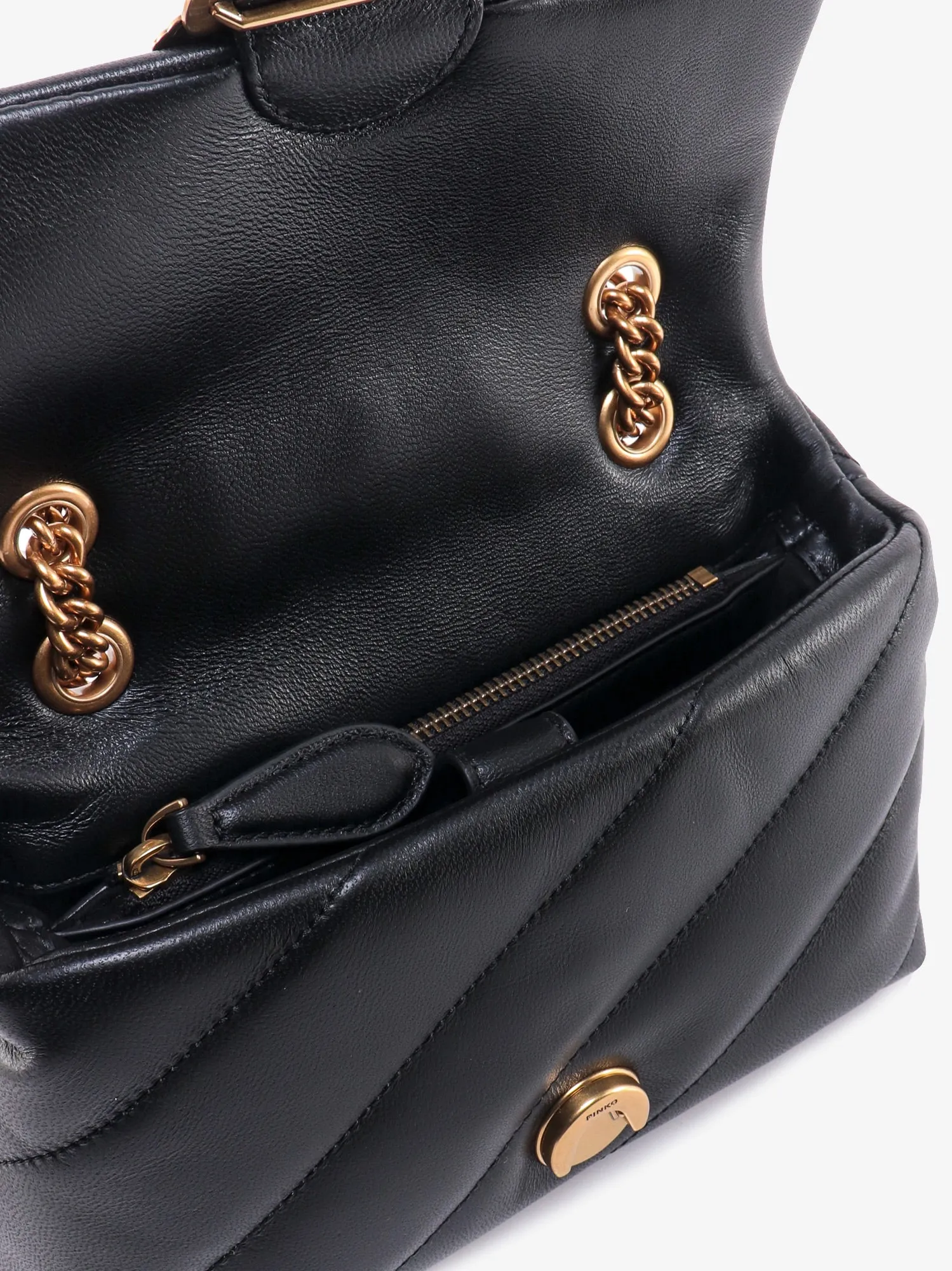 Pinko Matelass�� Leather Shoulder Bag With Iconic Love Birds Buckle