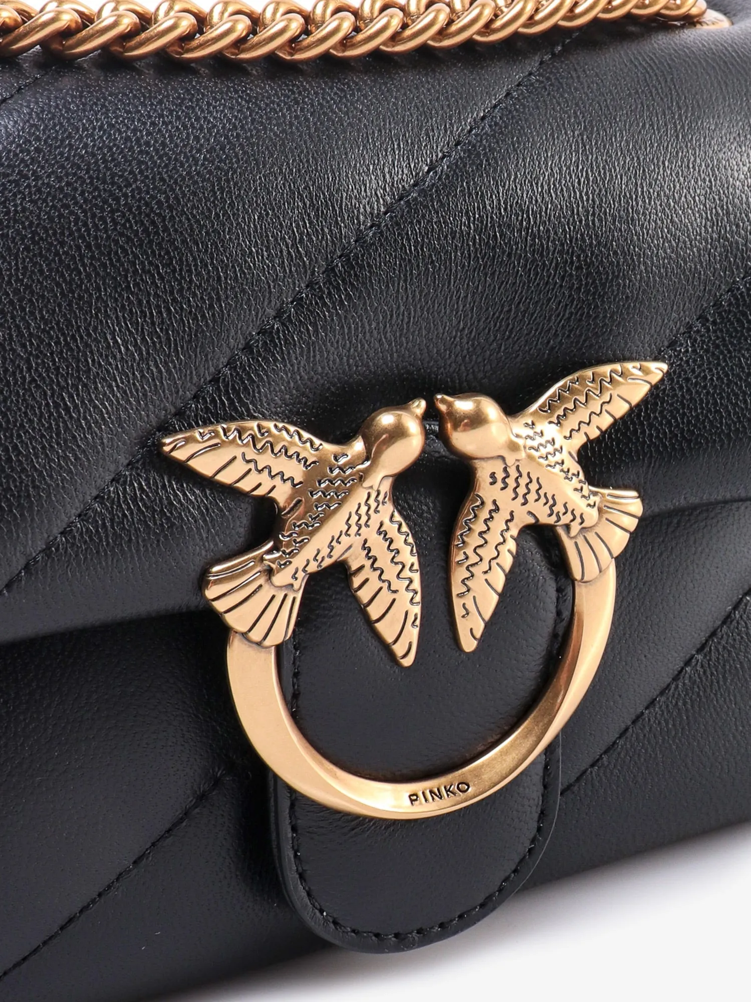 Pinko Matelass�� Leather Shoulder Bag With Iconic Love Birds Buckle