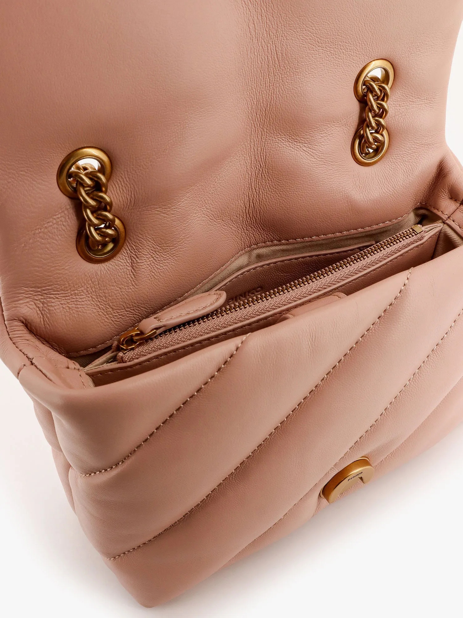 Pinko Matelass�� Leather Shoulder Bag With Iconic Love Birds Buckle