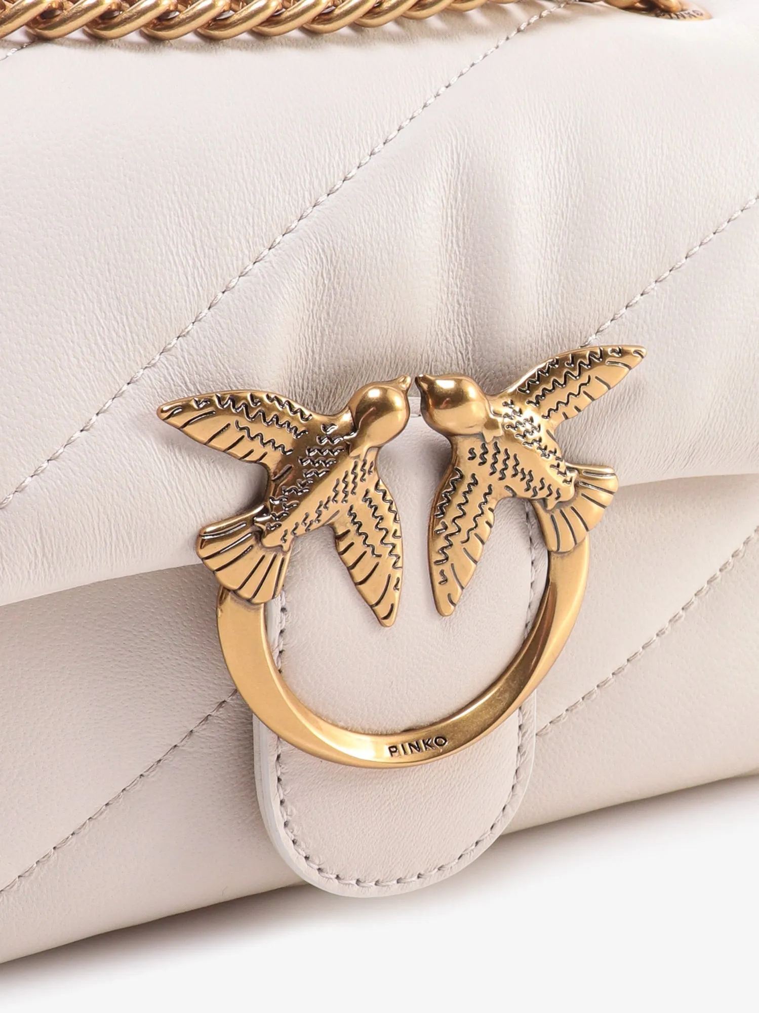 Pinko Matelass�� Leather Shoulder Bag With Iconic Love Birds Buckle