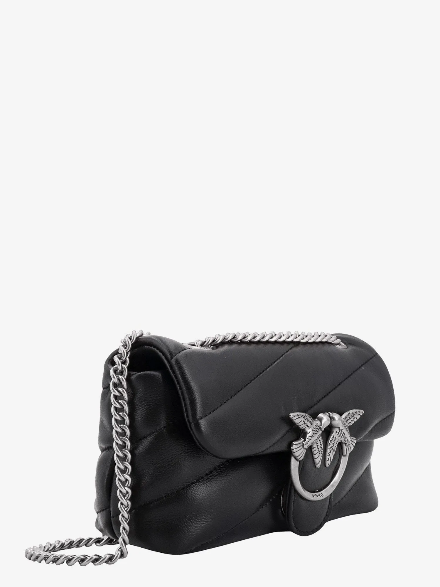 Pinko Matelass�� Leather Shoulder Bag With Iconic Love Birds Buckle