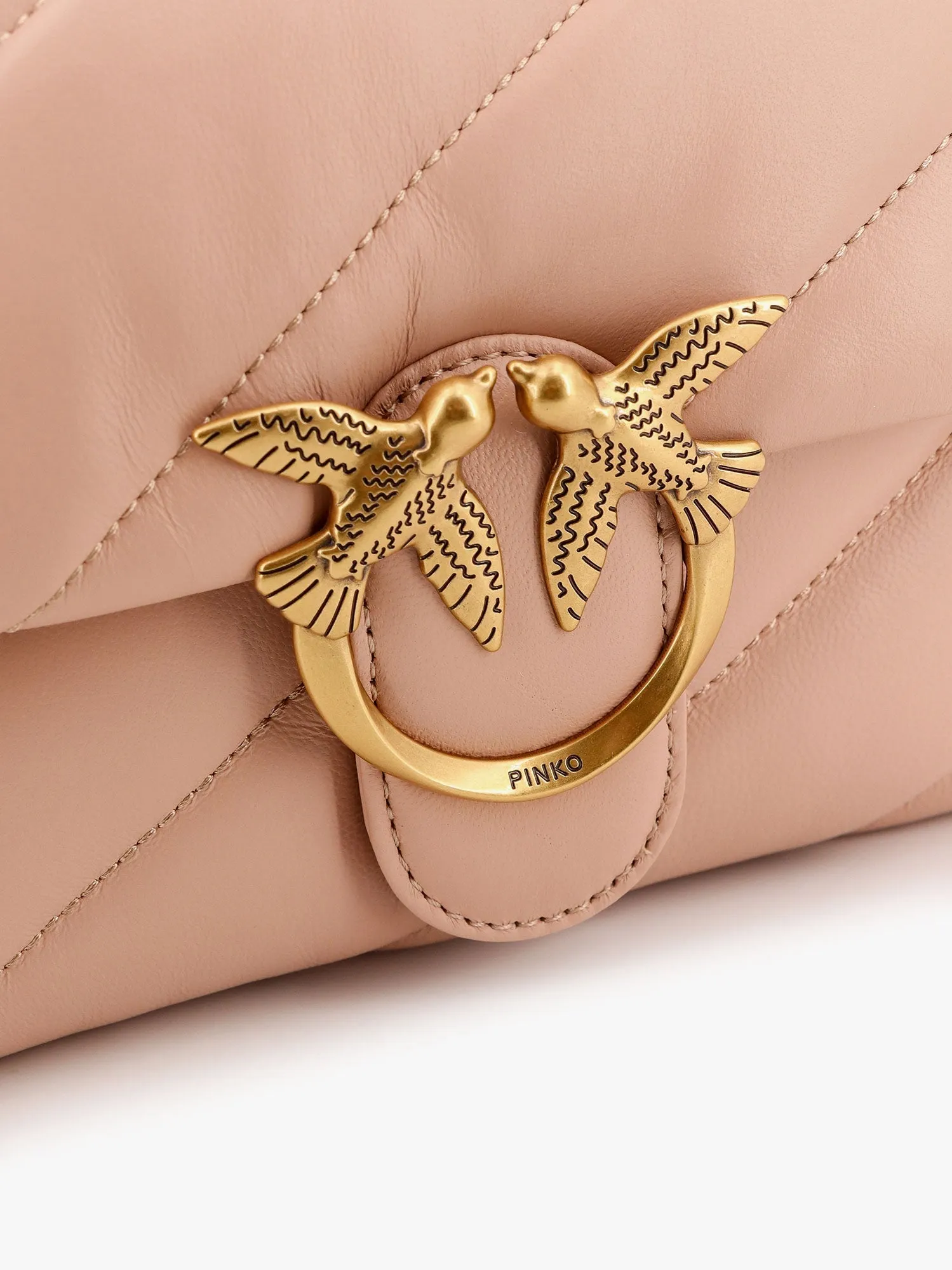 Pinko Matelass�� Leather Shoulder Bag With Iconic Love Birds Buckle