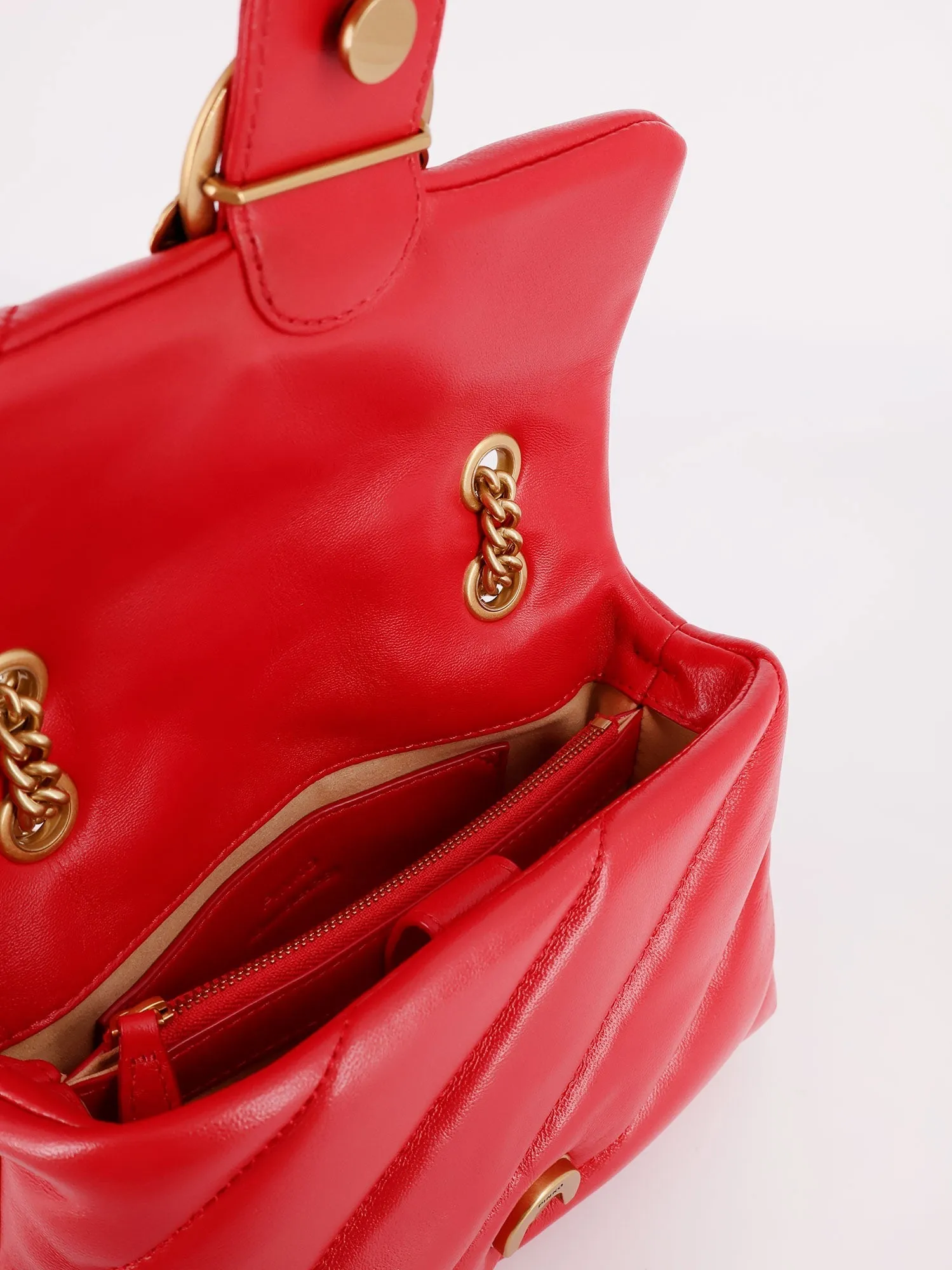 Pinko Matelass�� Leather Shoulder Bag With Iconic Love Birds Buckle