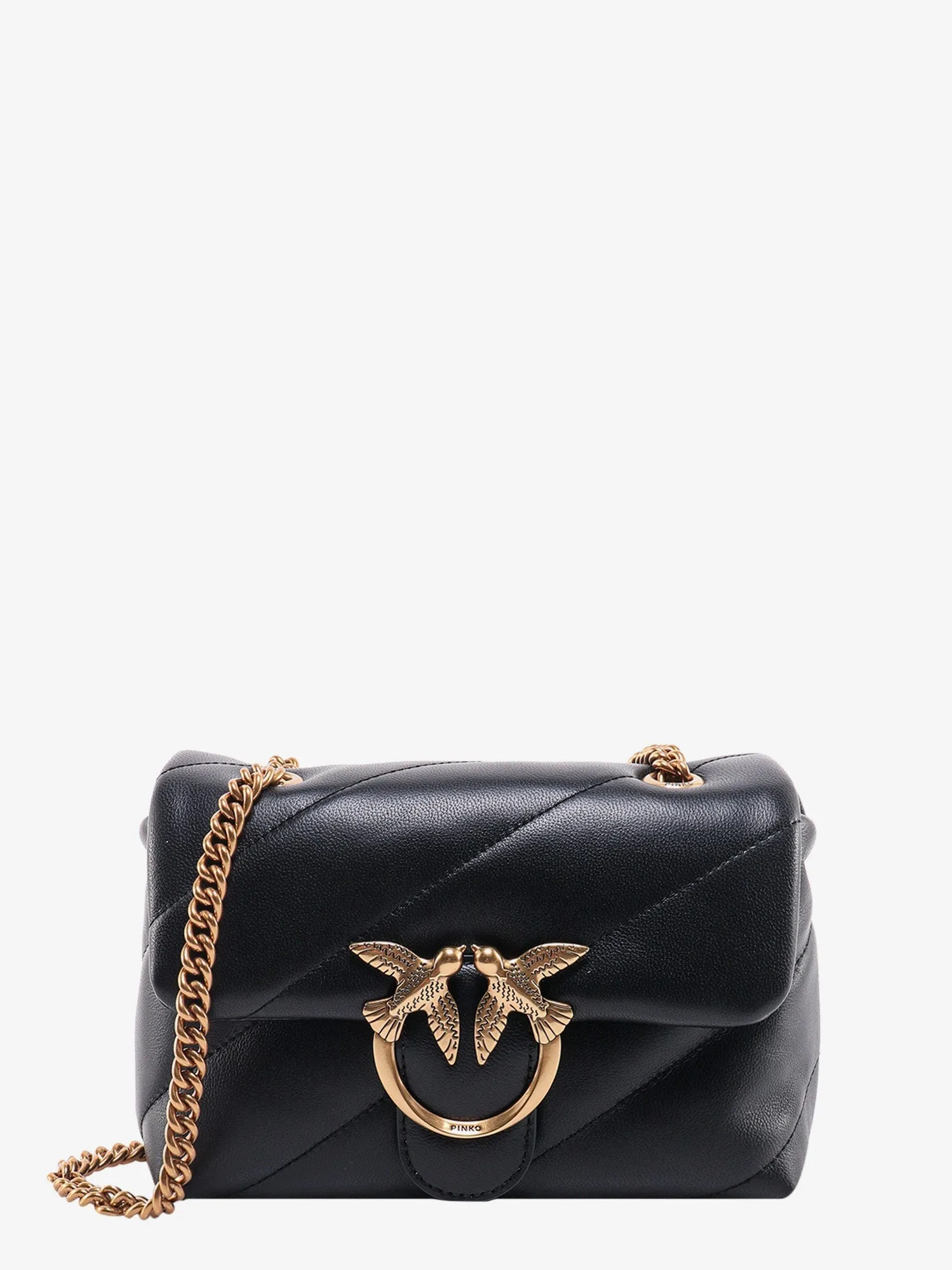 Pinko Matelass�� Leather Shoulder Bag With Iconic Love Birds Buckle