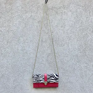 Pixie Cowhide and Leather Crossbody Wallet Clutch Bag- Zebra, Pink, Black