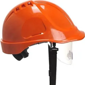 Portwest Vented Endurance Retractable Visor Ratchet Safety Helmet with Chin Strap - PW55