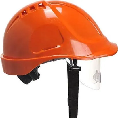 Portwest Vented Endurance Retractable Visor Ratchet Safety Helmet with Chin Strap - PW55