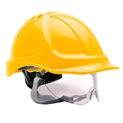 Portwest Vented Endurance Retractable Visor Ratchet Safety Helmet with Chin Strap - PW55